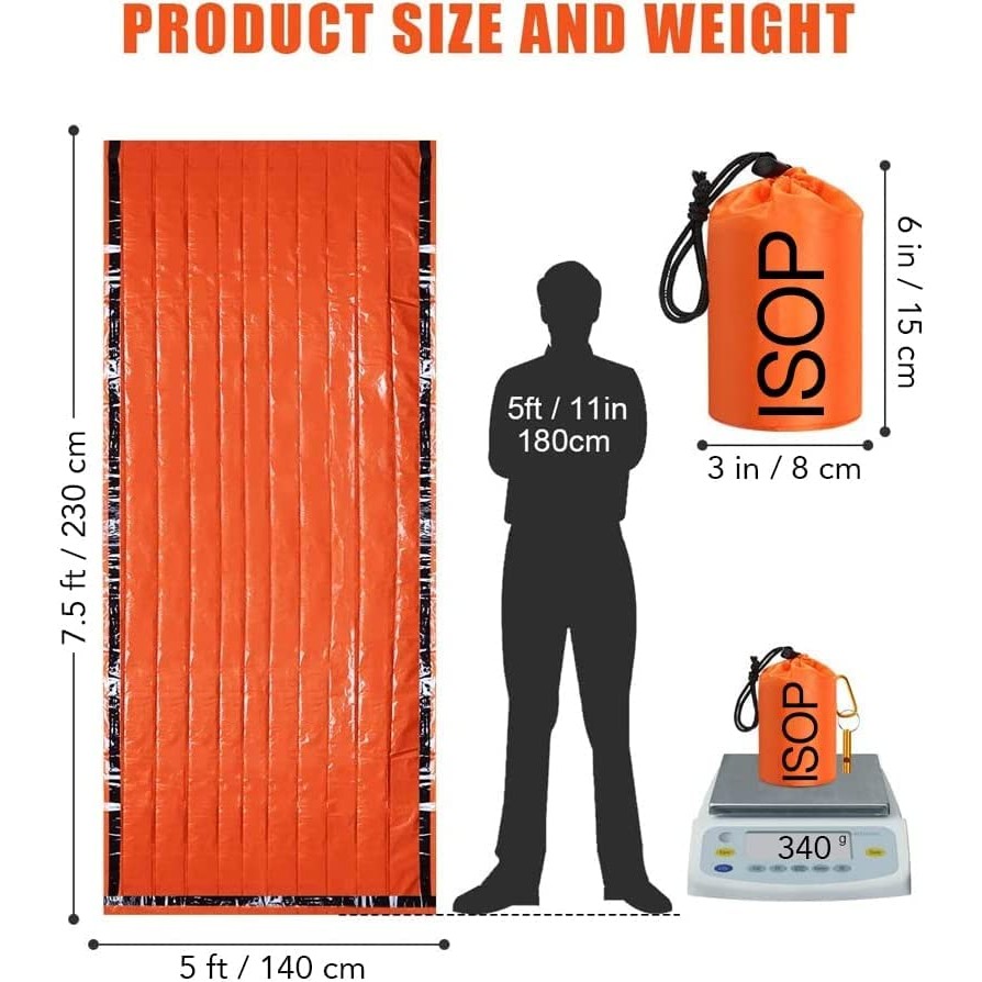 ISOP Emergency Survival Shelter Tent for 2 People + 3 Paracords, Tent Stakes, Glow Stick, Whistle | 100% Waterproof Tent | Ultralight & Extra Large