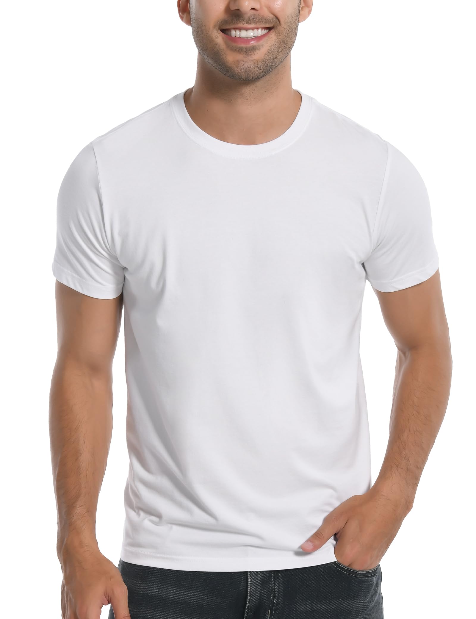 Pioneer Camp Mens Bamboo Viscose T Shirt Ultra Soft White Plain Tshirts for Men Cooling Crew Neck Casual Basic Tee Shirt - Medaid International