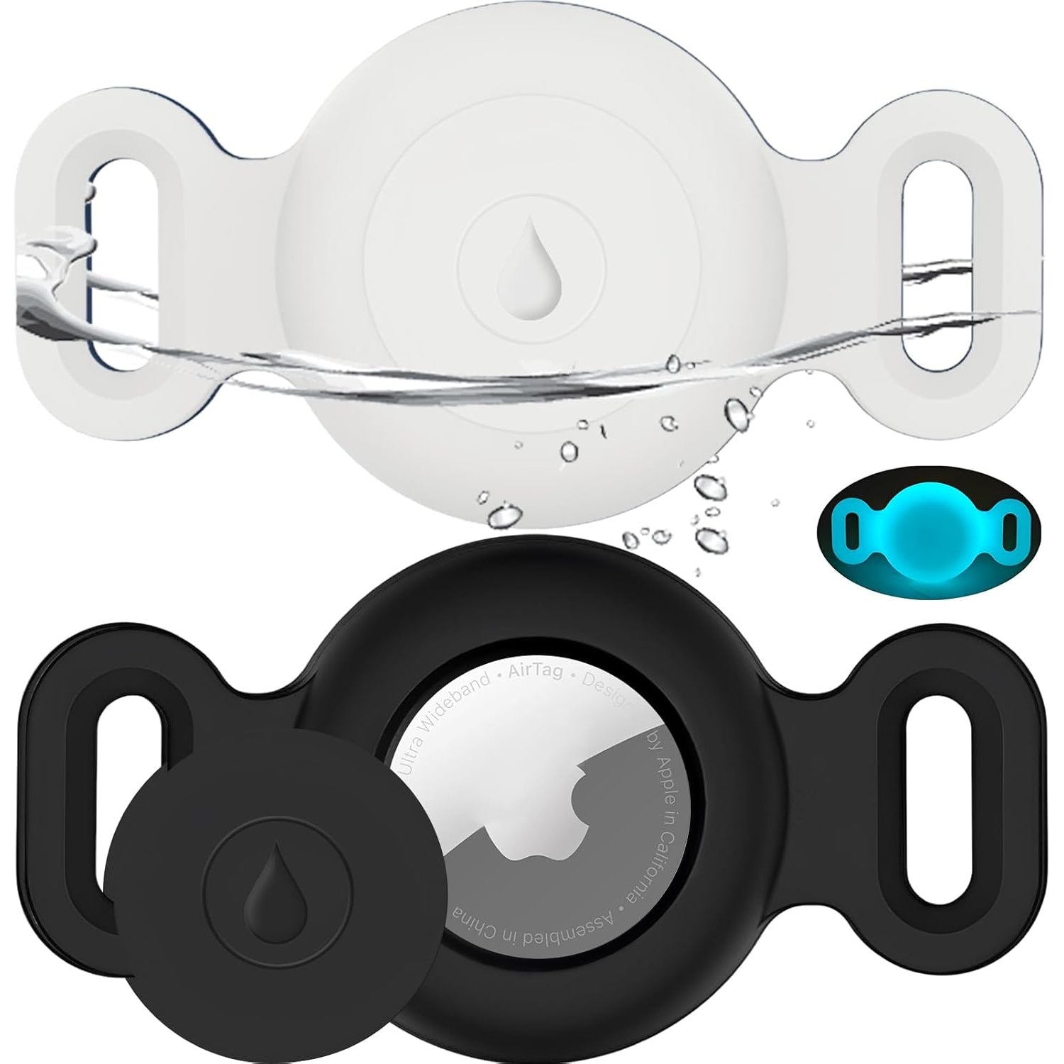 FOWSRHRG Waterproof Airtag Dog Collar Holder, Airtag Cases for Pet Cats Dog GPS Tracker,Silicone Airtag Holder (for Apple Airtag) Fitted 1 inch Collar (Airtag NOT incuded) - Medaid International