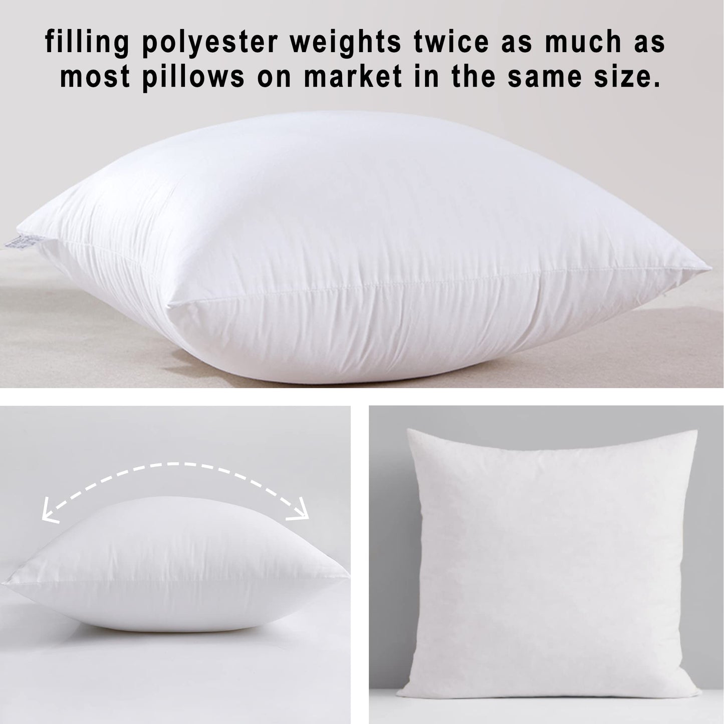 HITO 18x18 Pillow Inserts (Set of 2) - Down Alternative 100% Cotton Cover Decorative Square Throw Pillows White for Couch Bed Sofa - Medaid International