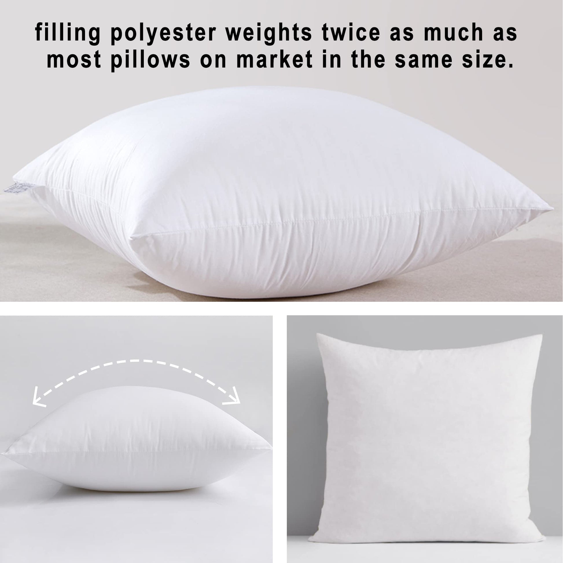 HITO 18x18 Pillow Inserts (Set of 2) - Down Alternative 100% Cotton Cover Decorative Square Throw Pillows White for Couch Bed Sofa - Medaid International