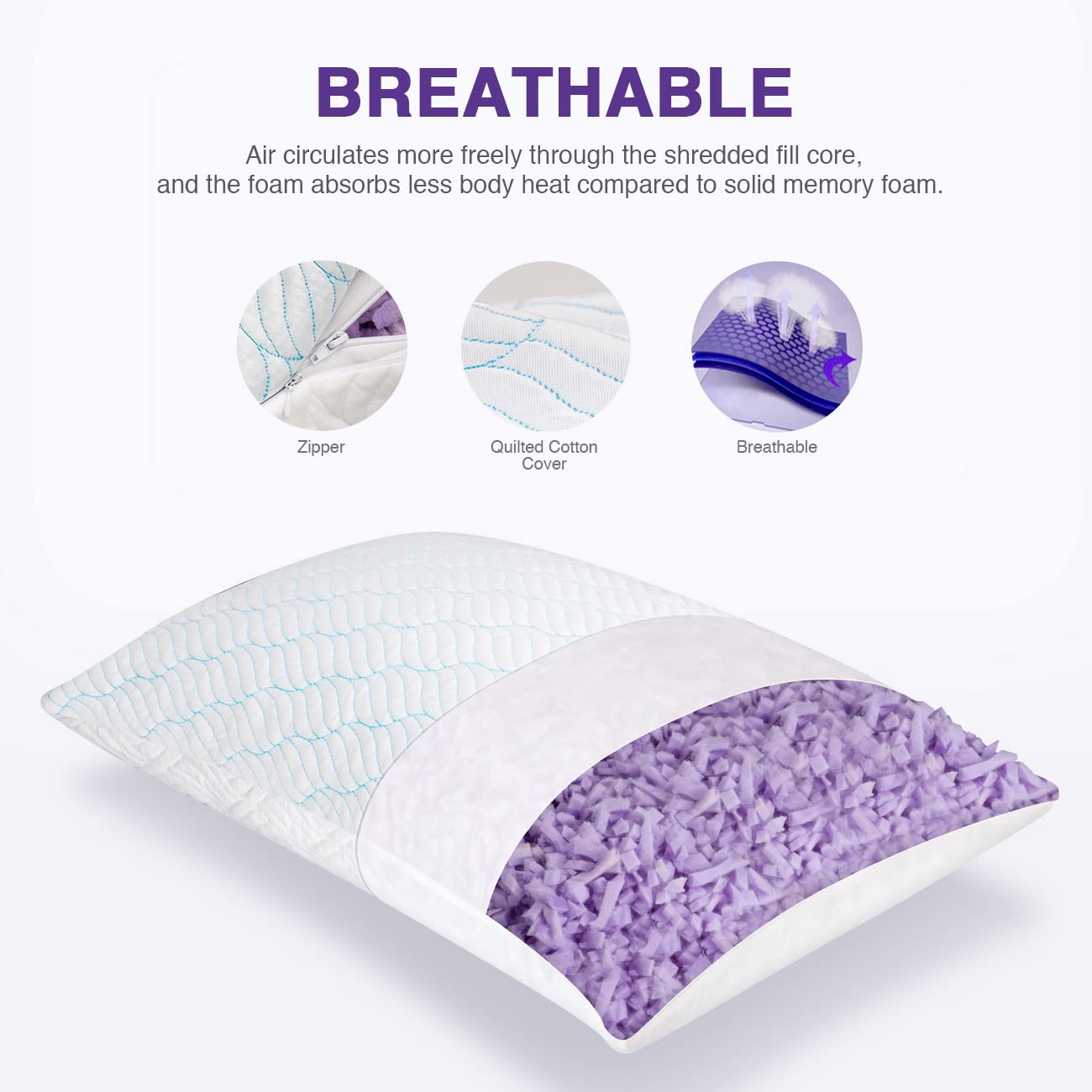 WISHSMILE Cooling Pillows Queen Size Set of 2, Memory Foam Pillows with Zipper, Adjustable Firmness for Sleeping Cool Cold Pillow to Hot, Side, Back and Stomach Sleepers, 2 Pack, 20x30 - Medaid International