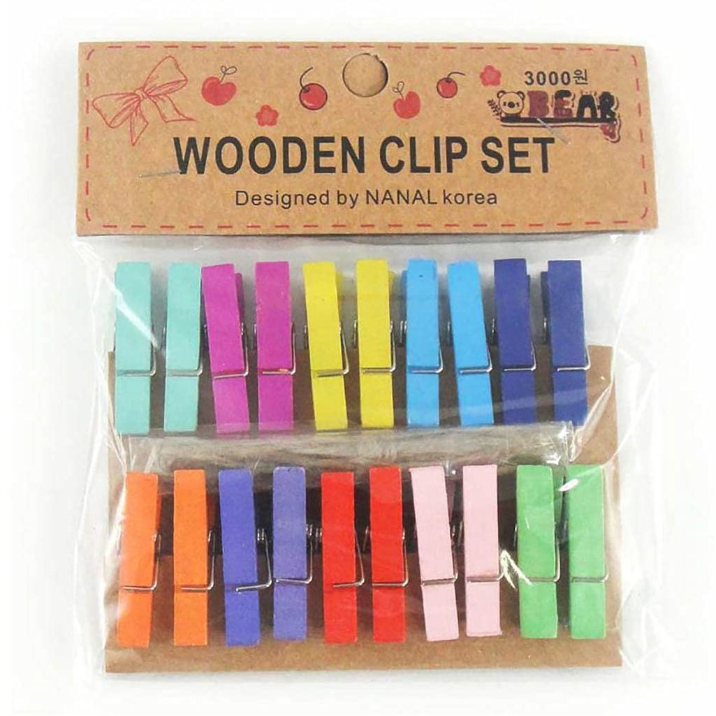 20 Wooden Colored Clips