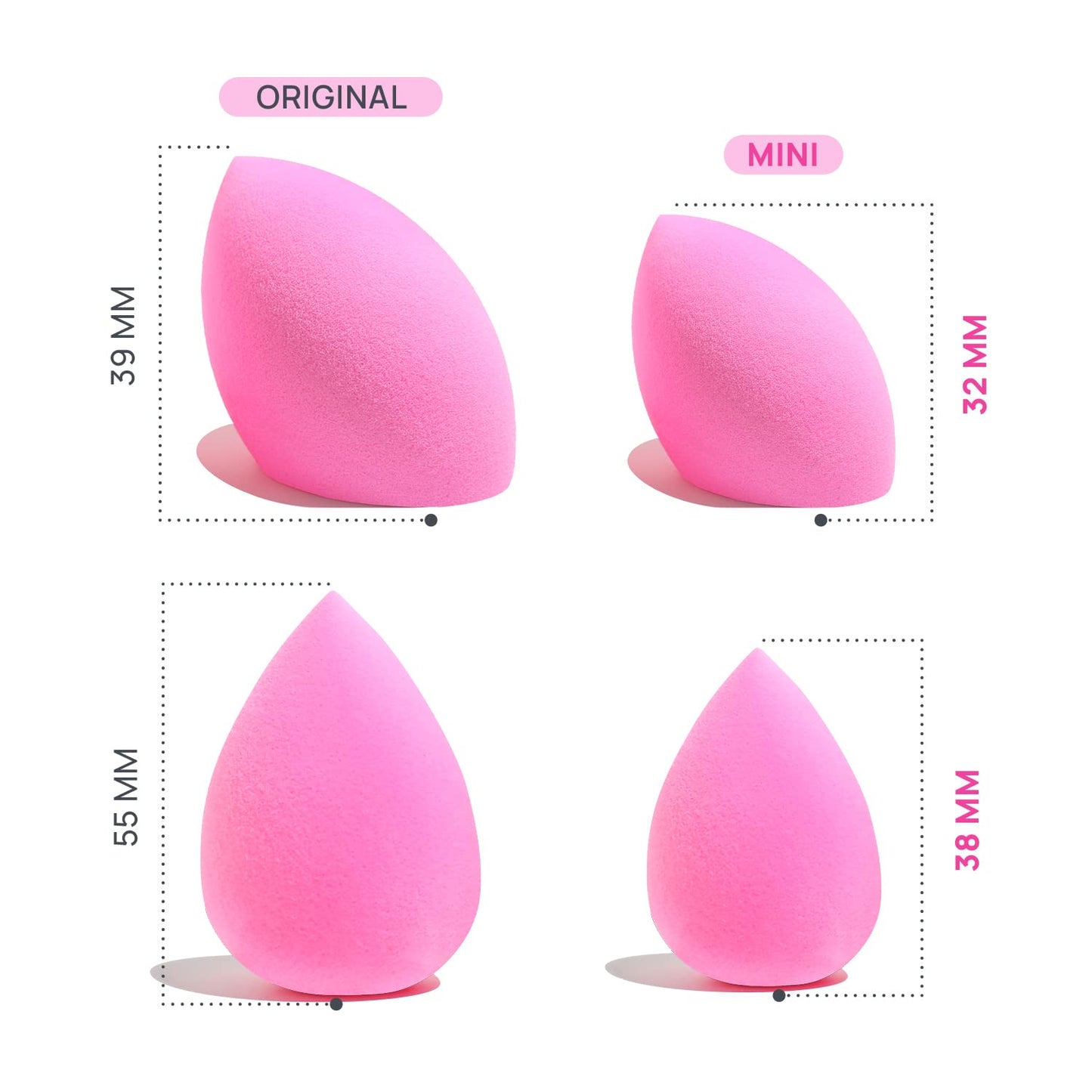 AOA STUDIO Collection MiNi Makeup Sponge Set Blender Latex Free and High-definition of 6 For Powder Cream Liquid, Super Soft Wonder Beauty Cosmetic 3 Tear Drop + Beveled Shape (Pink) - Medaid International