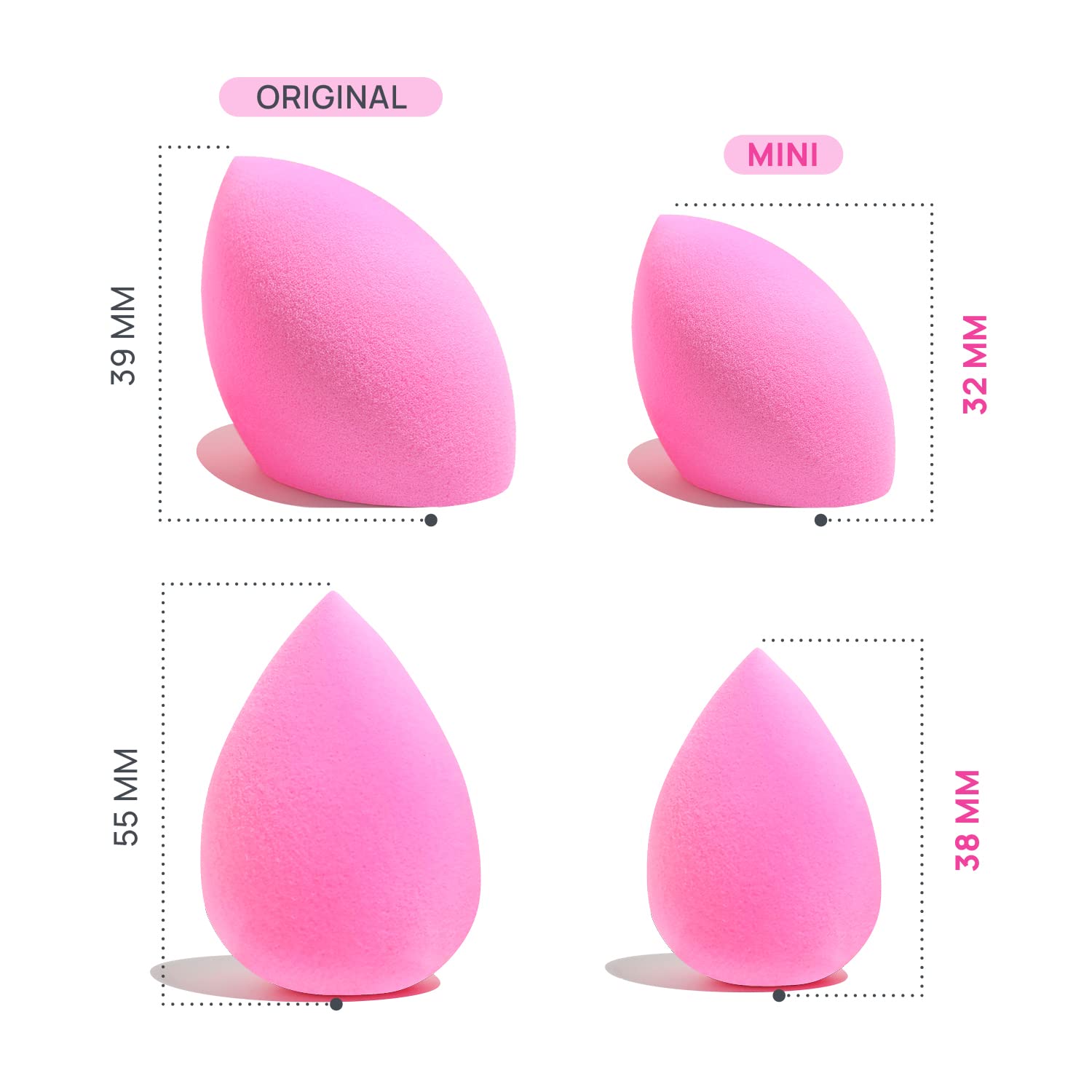 AOA STUDIO Collection MiNi Makeup Sponge Set Blender Latex Free and High-definition of 6 For Powder Cream Liquid, Super Soft Wonder Beauty Cosmetic 3 Tear Drop + Beveled Shape (Pink) - Medaid International