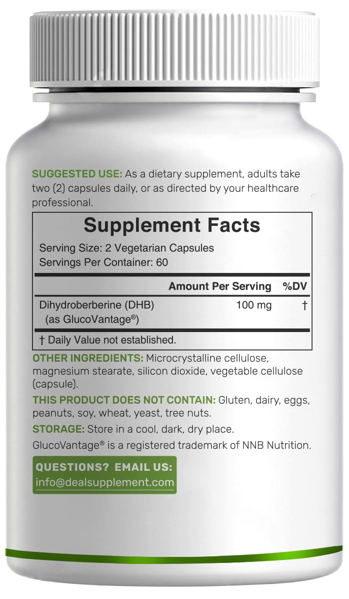 Dihydroberberine 100mg Per Serving, 120 Veggie Capsules – 5X More Bioavailable Than Berberine HCL – Heart Health Supplement – GlucoVantage Formula, Vegan, Non-GMO - Medaid International