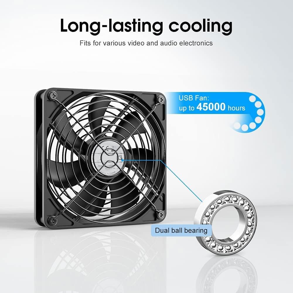 TERRIFI PC Fans 120mm 5V Cooling Fan 3-Degree Speed Switch Portable Home Office Fans Metal USB Powered Cooling Fan for Laptop/TV Box/AV cabint/PS4/Router (120 mm)