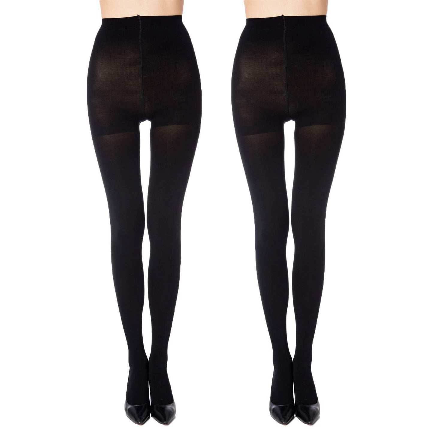 MANZI 2 Pairs Women's Run Resistant Control Top Panty Hose Opaque Tights, X-Large, Black - Medaid International