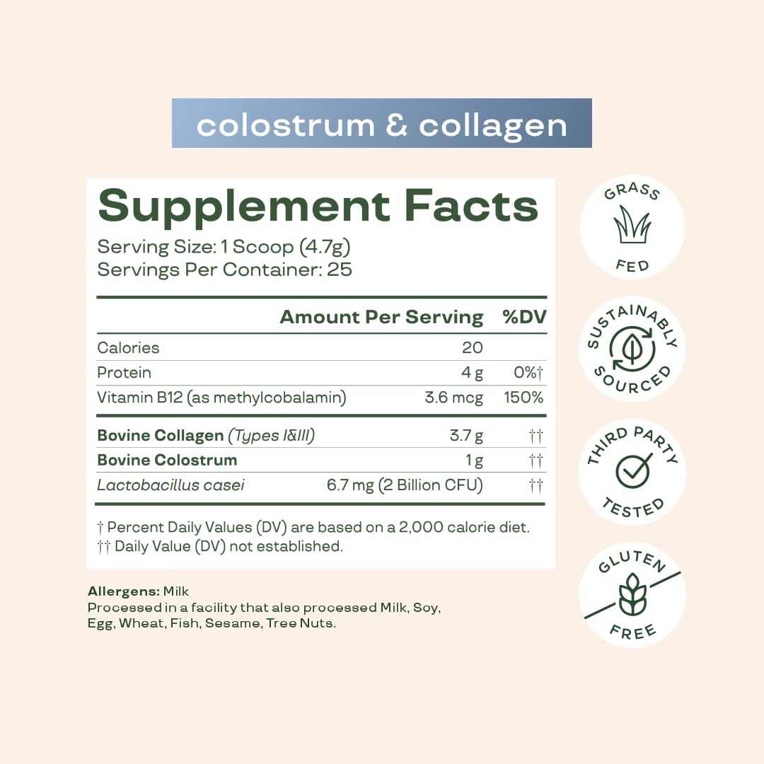 Bloom Nutrition Bovine Colostrum Powder with Vitamin B-12 for Gut Health, Immune Support, Hair Growth & Beauty Supplement | Unflavored, 25 Servings - Medaid International