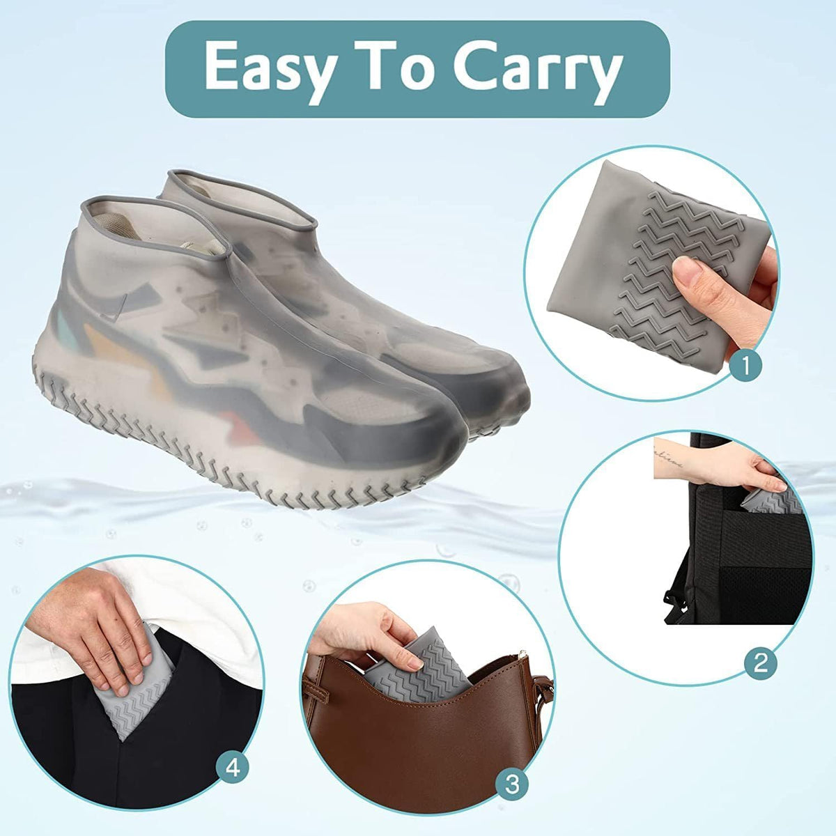 TERRIFI Upgrade Reusable Silicone Waterproof Shoe Covers with Zipper, Non-Slip Textured Sole Washable Rain Overshoes for Rainy Day Commute Gardening Camping, for Men Women-White, Size M (33-38cm)