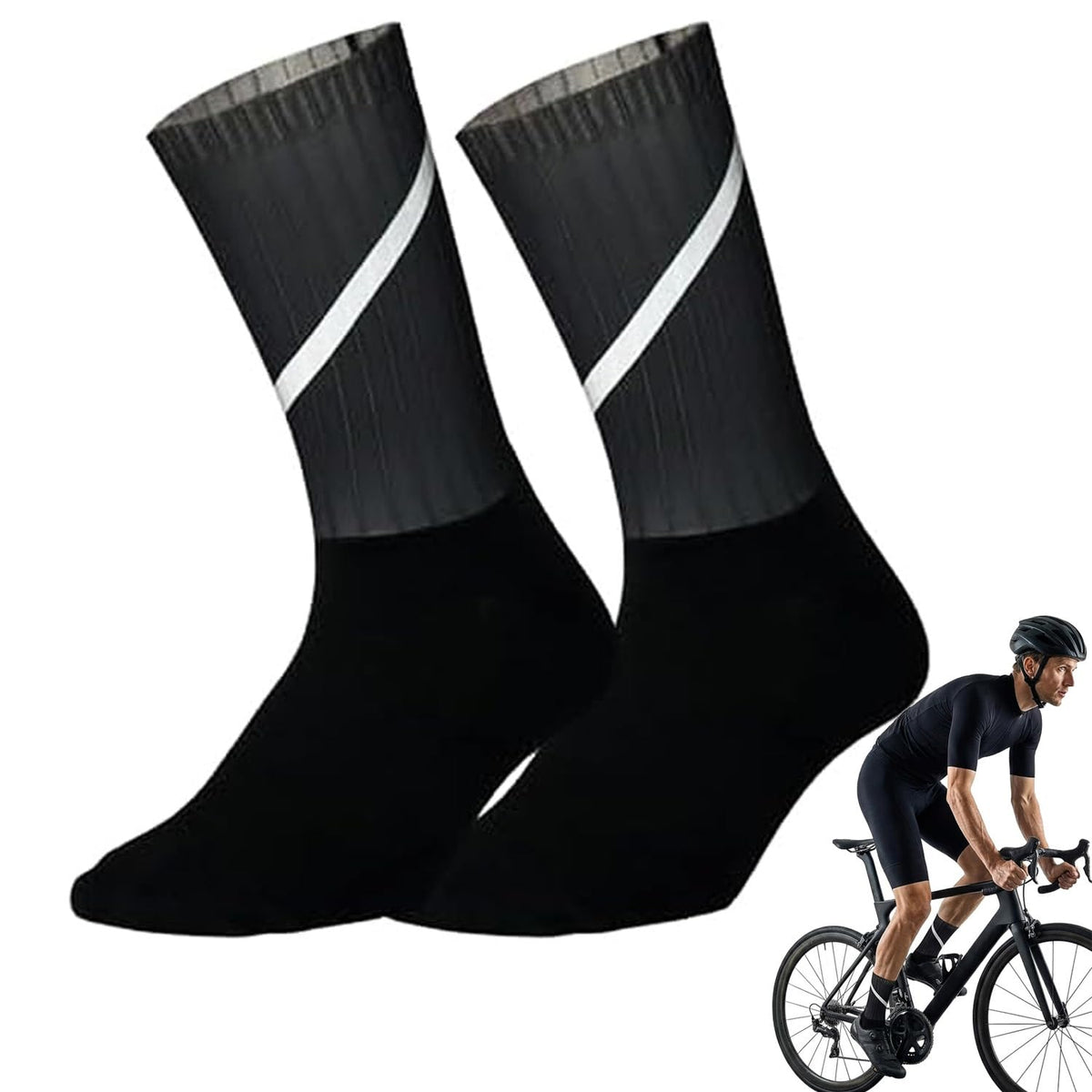 TERRIFI Cycling Socks, Anti Slip Silicone Summer Socks Cycling Socks Men Bicycle Sport Running Bike Socks, for Men Sport Socks Anti Slip Silicone Compression Socks with Reflective, EU 39-45,Black