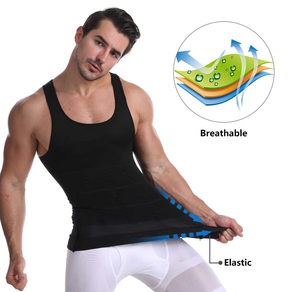 Cacosa Men's Body Shaper Slimming Shirt Tummy Vest Thermal Compression Muscle Tank Top Base Layer Slim Shapewear (Black, M) - Medaid International