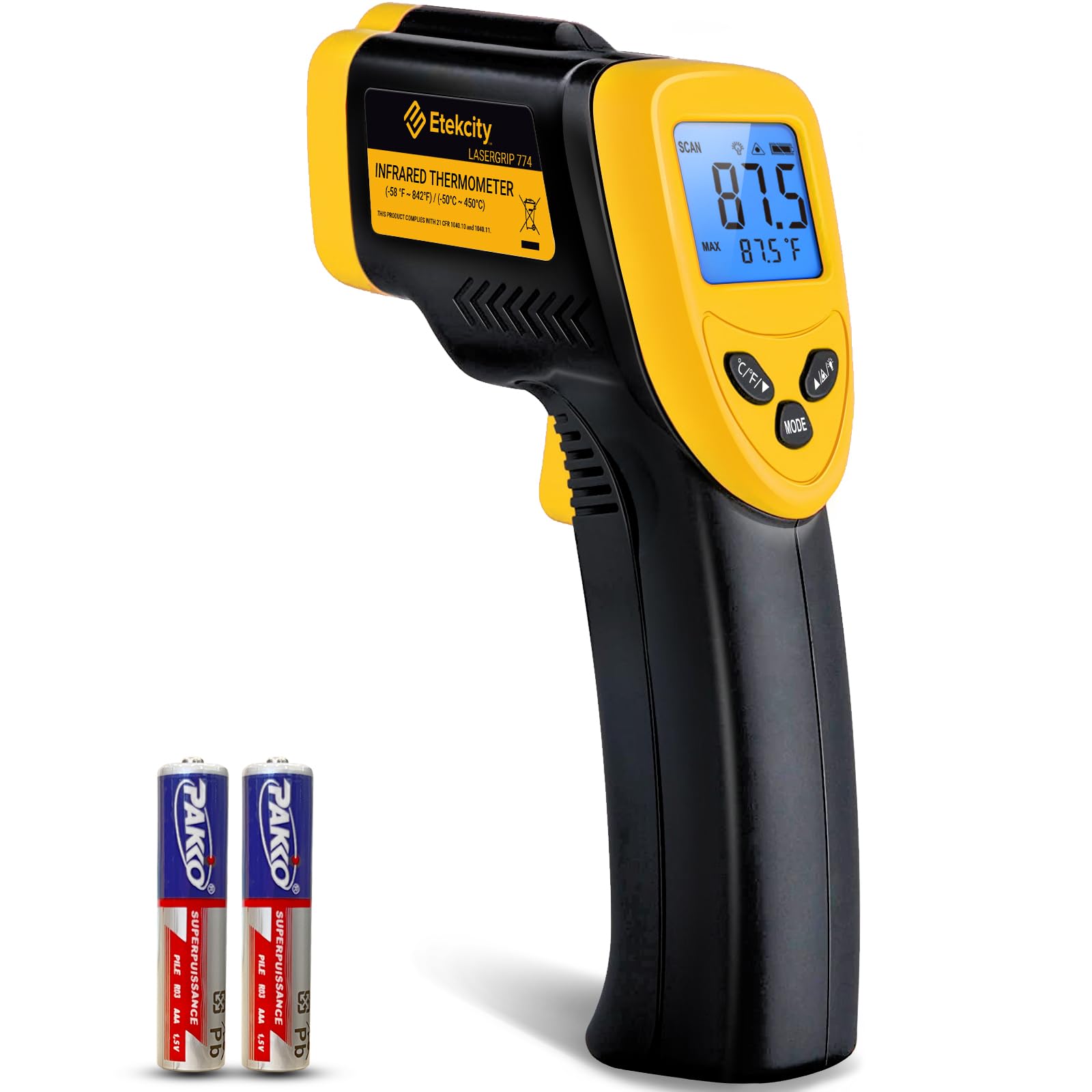 Etekcity Infrared Thermometer Laser Temperature Gun 774, Meat Food Candy Oven Thermometer for Griddle Accessories, Heat Gun for Cooking Refrigerator Tools, Yellow - Medaid International