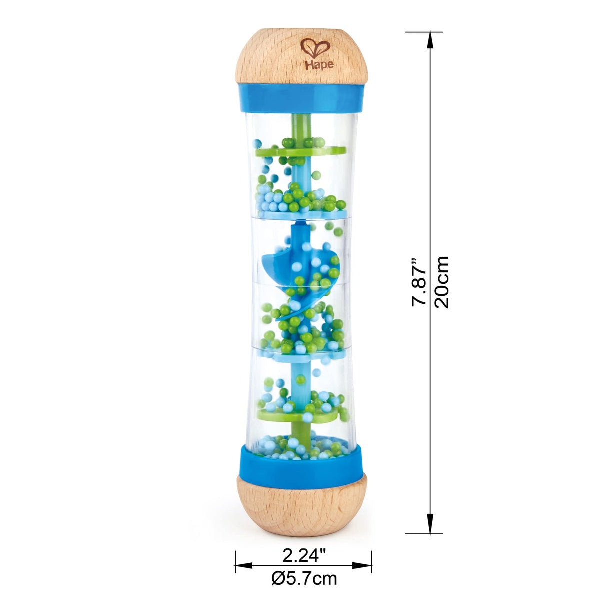 Hape Beaded Raindrops | Mini Wooden Musical Shake & Rattle Rainmaker Toy, Blue,E0328B
