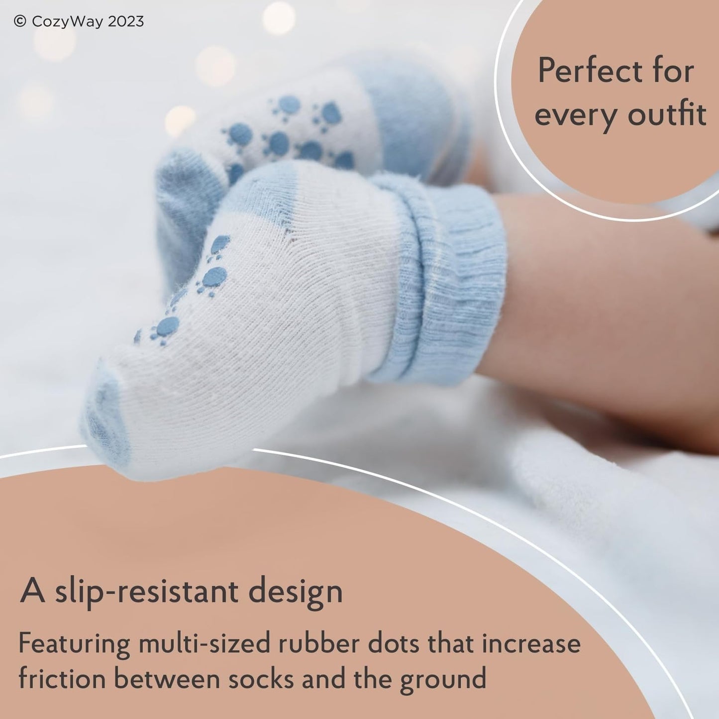 CozyWay Toddler Socks with Non-Slip Grippers - Grippy Cotton Socks for Toddlers - Crew & Ankle Styles for Boys & Girls - 1T-3T, Black White Gray, 12 Pack - Medaid International