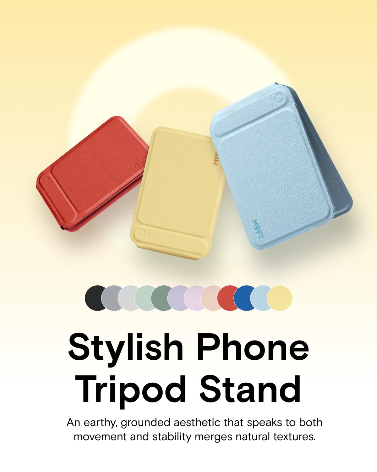 MOFT Phone Tripod Stand Selfie Stick for iPhone, Multi-Angles iPhone Stand, Lightweight & Portable Phone Holder, Strong Magnets, MOVAS Vegan Leather, Travel Essentials, Panna Cotta (Without Card Slot) - Medaid International