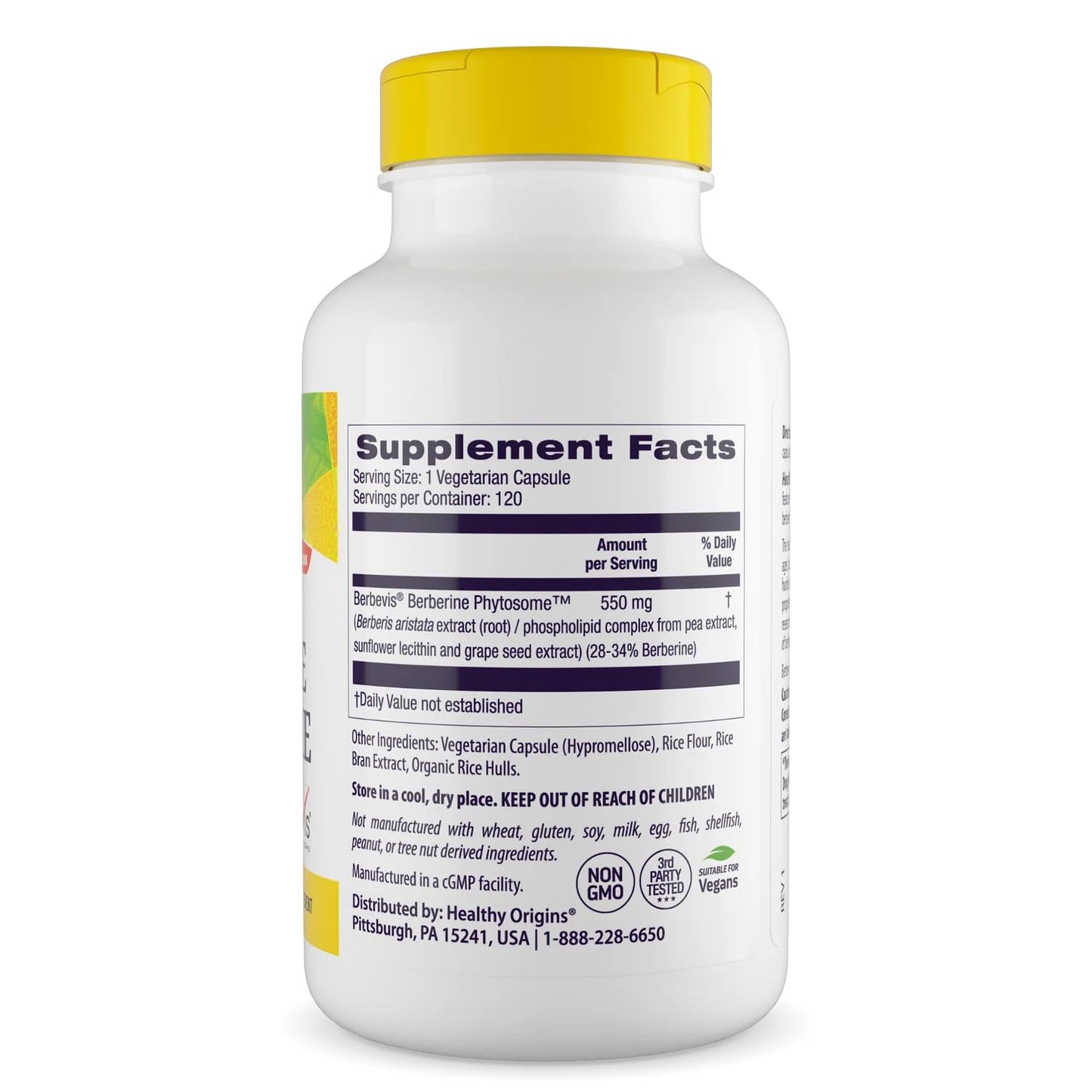 Healthy Origins Berberine Phytosome 550 mg (Berbevis), Berberine Supplement for Metabolic Support, Non-GMO, Vegan, 120 Veggie Caps - Medaid International