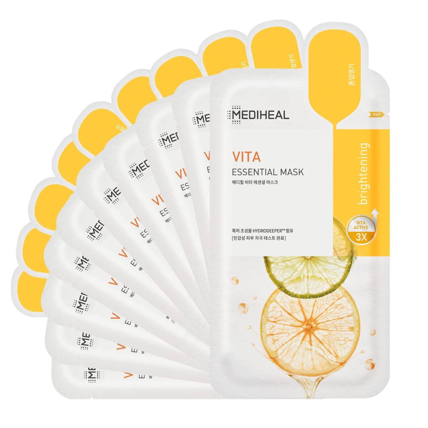 Mediheal Best Korean Sheet Mask - Vita Essential Face Mask 10 Sheets Vitamin Mask For All skin types Smoothing Tightening Toning up Brightening - Medaid International