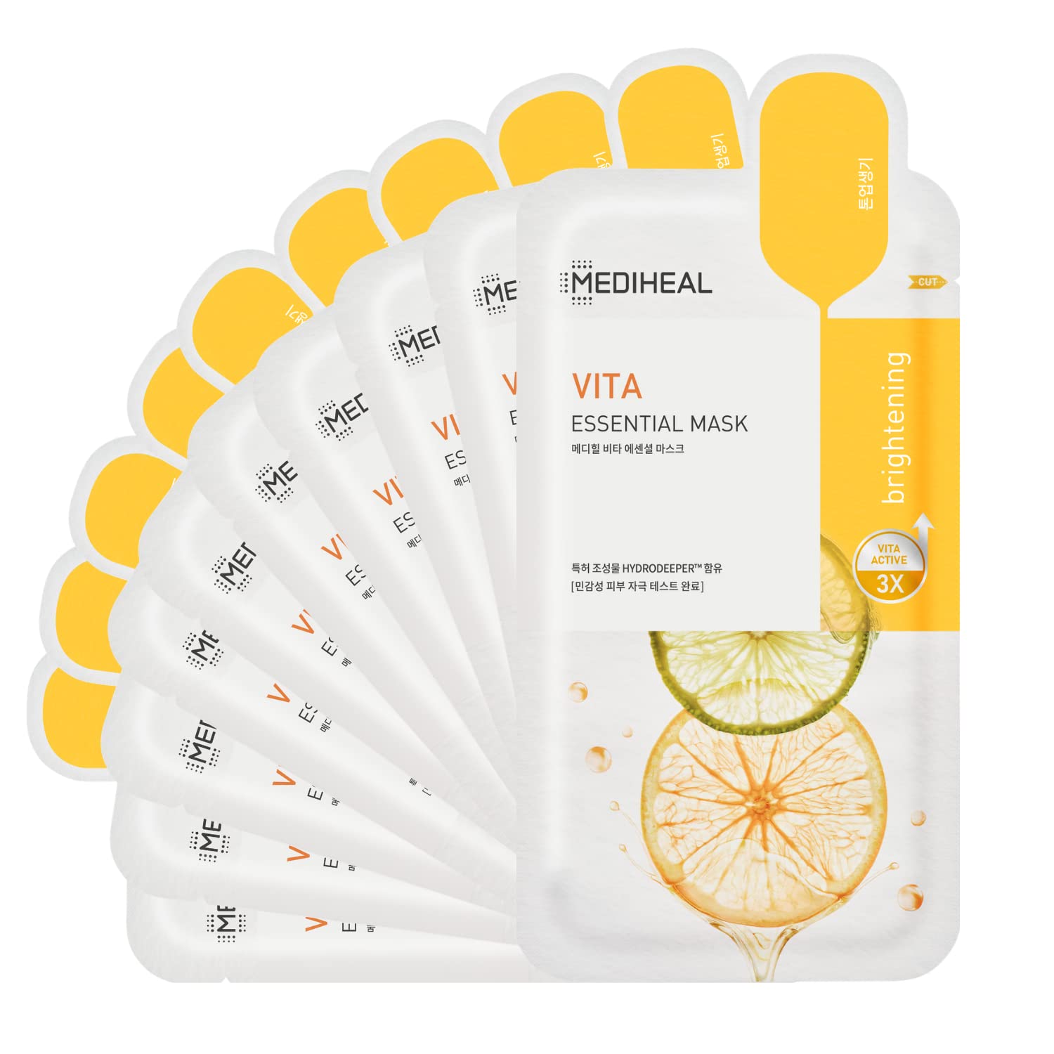 Mediheal Best Korean Sheet Mask - Vita Essential Face Mask 10 Sheets Vitamin Mask For All skin types Smoothing Tightening Toning up Brightening - Medaid International