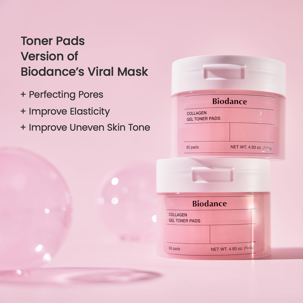 Biodance Collagen Gel Toner Pads, Pore Minimizer for Face, Improving Elasticity, Plumping Toner Pads for Sensitive Skin, Korean Skincare, Stocking Stuffers for Teen Girlsㅣ4.93 fl.oz.(140g)*60Pads - Medaid International