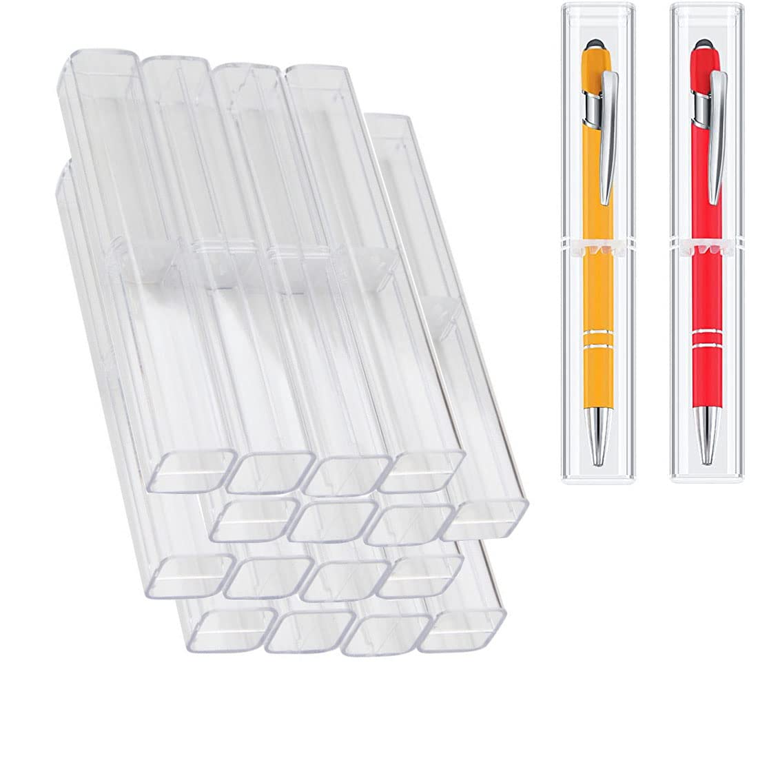 TERRIFI 12 Pcs Acrylic Pen Case, Empty Pencil Gift Boxes, Clear Pen Display Case, Single Pen Holder Ballpoint Organizer Container for School Business Office Teachers Students Supplies