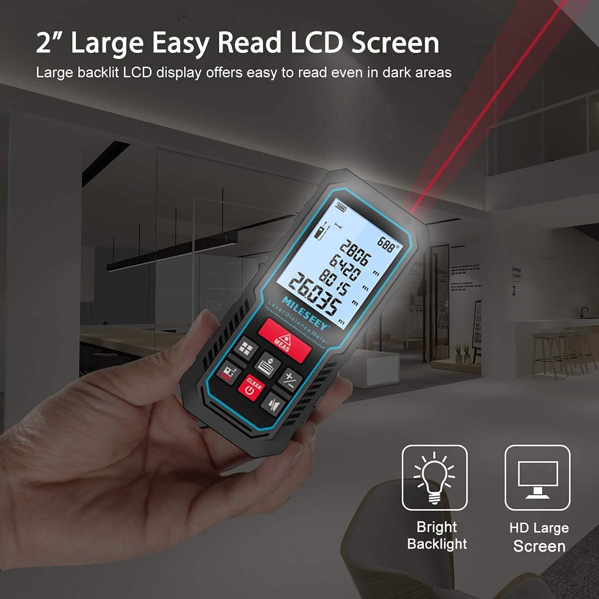 Laser Measure Device, MiLESEEY 229ft Digital Laser Tape Measure with Upgrade Electronic Angle Sensor, 2mm Accuracy, Area Measurement,Volume and Pythagoras, 2" LCD Backlit,Mute, Battery Included - Medaid International