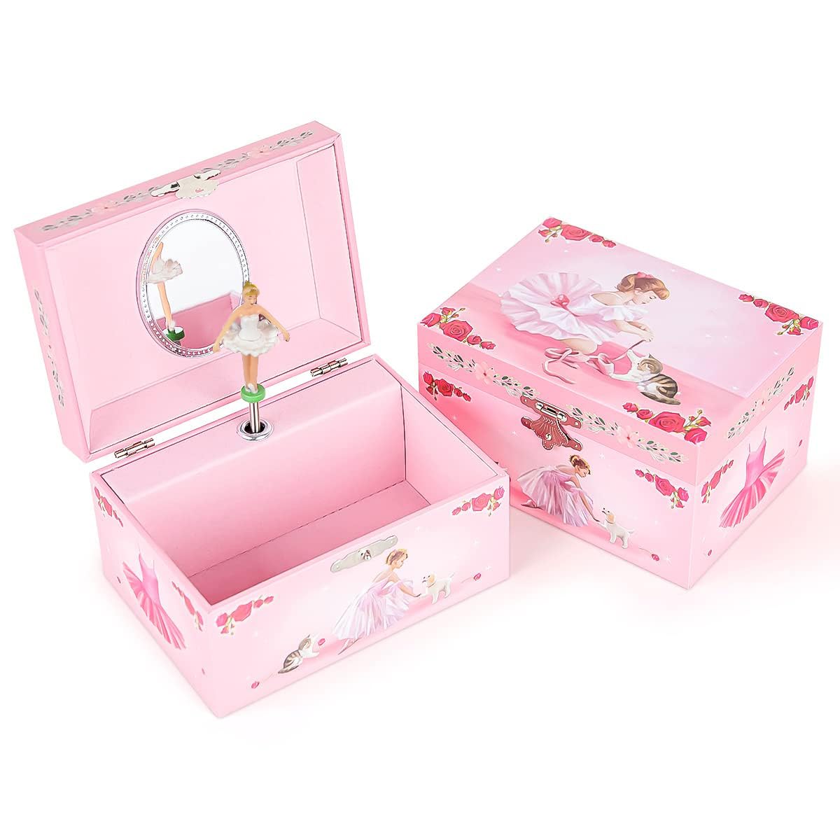 TERRIFI Girl's Musical Jewelry Storage Box, Storage Box with Spinning Ballerina Theme, Music Box for Little Girls Daughter Granddaughter, Birthday Anniversary, Swan Lake Tune (Pink) (Style A)