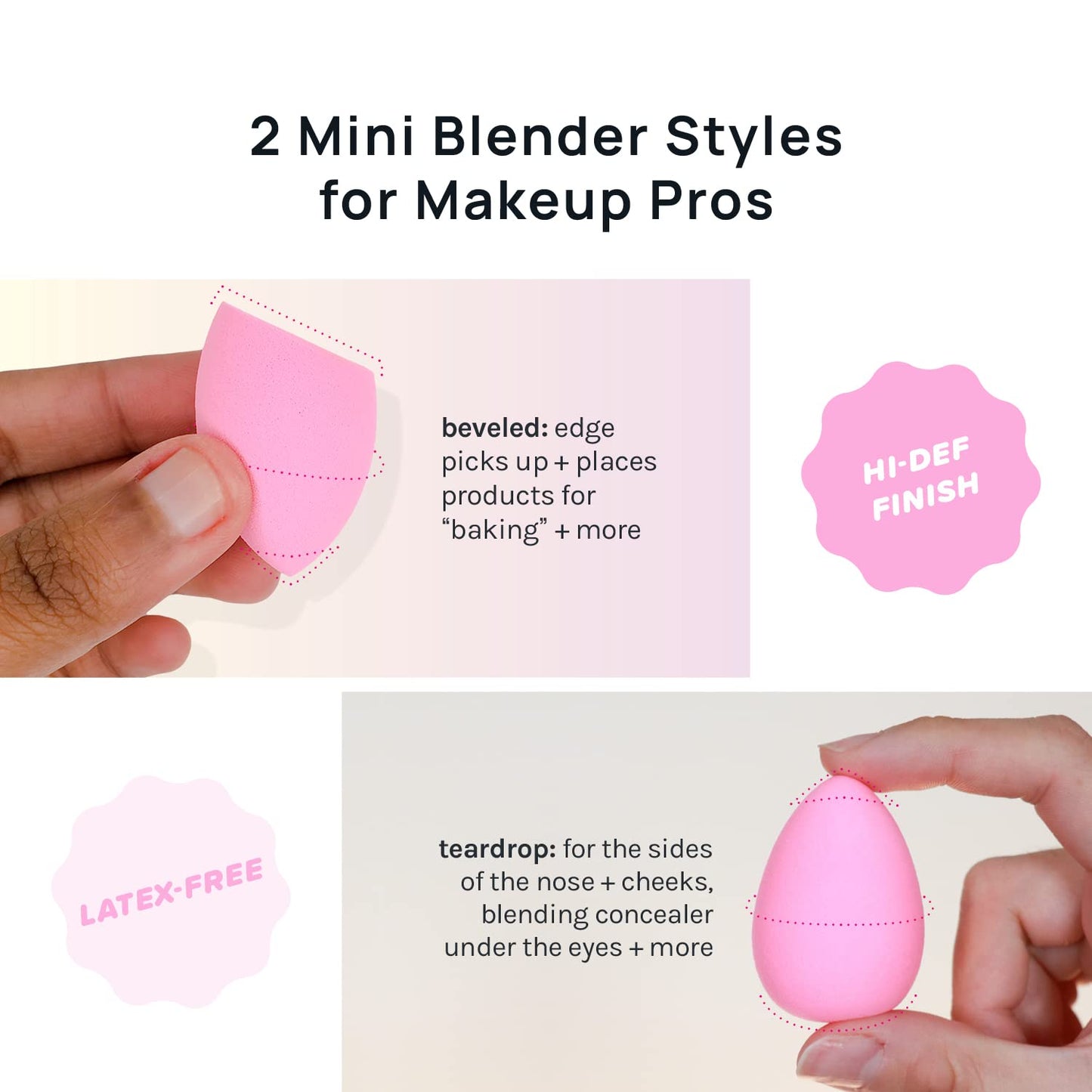 AOA STUDIO Collection MiNi Makeup Sponge Set Blender Latex Free and High-definition of 6 For Powder Cream Liquid, Super Soft Wonder Beauty Cosmetic 3 Tear Drop + Beveled Shape (Pink) - Medaid International
