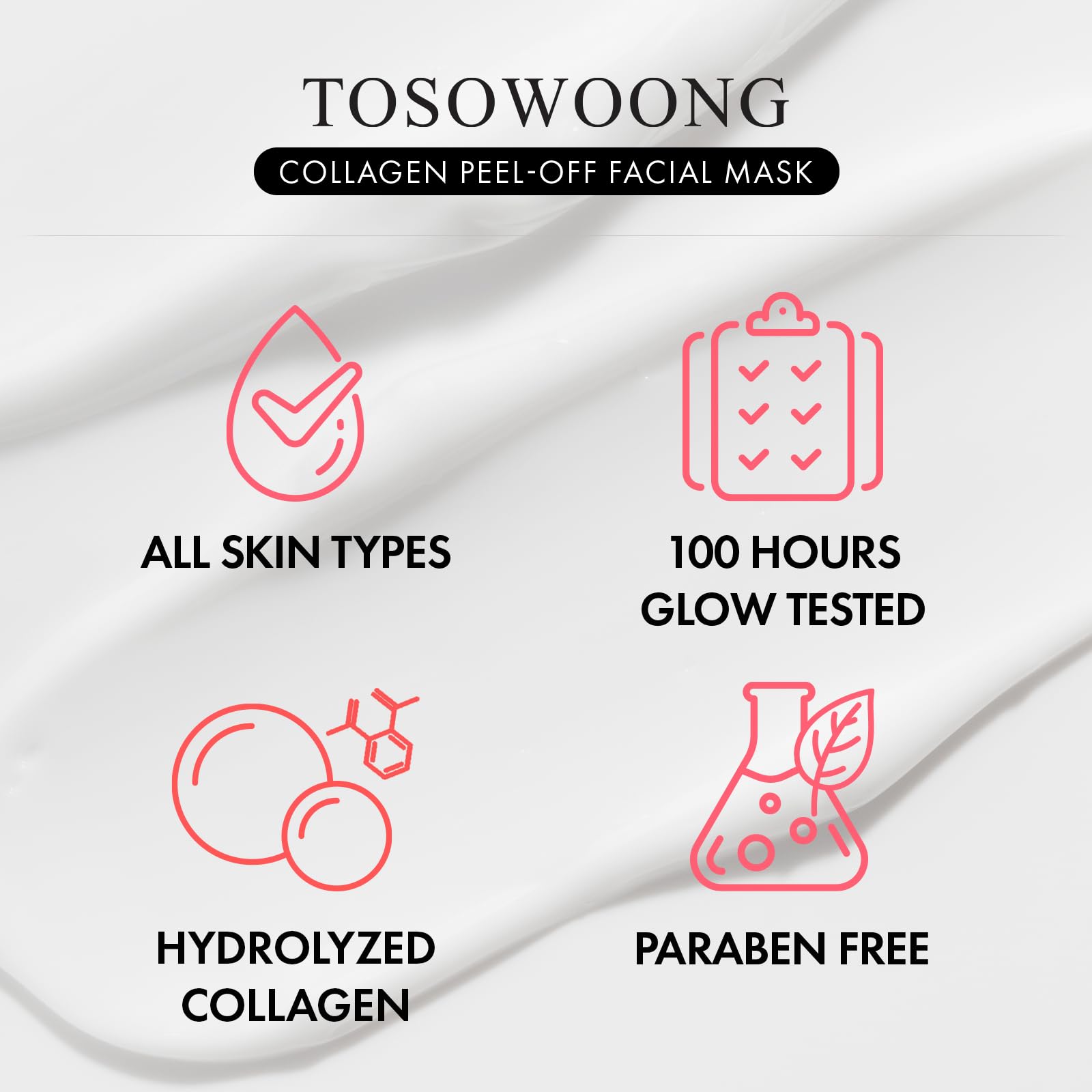 TOSOWOONG Real Collagen Fit, Hydrolyzed Collagen Wrapping Mask, Peel Off Facial Mask for elasticity, Hydrating, Glow, Glass Skin, Face Moisturizer, Self Care, Korean Skin Care, 50ml, 1.69 fl. oz. - Medaid International
