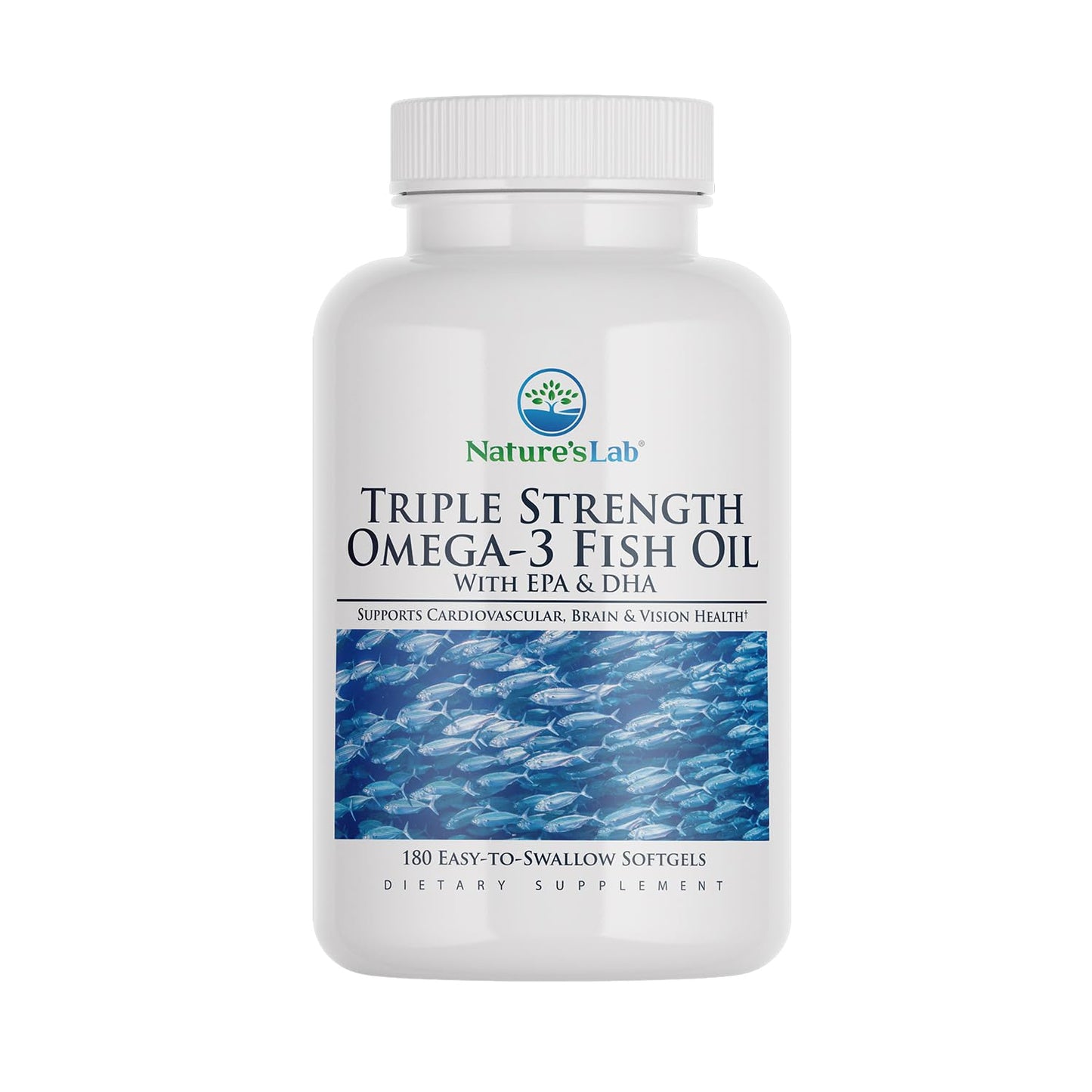 Nature's Lab Triple Strength Omega-3 Fish Oil with EPA & DHA - Supports Healthy Brain Function, Cognitive Health & Circulation - 180 Softgels (3 Month Supply) - Medaid International