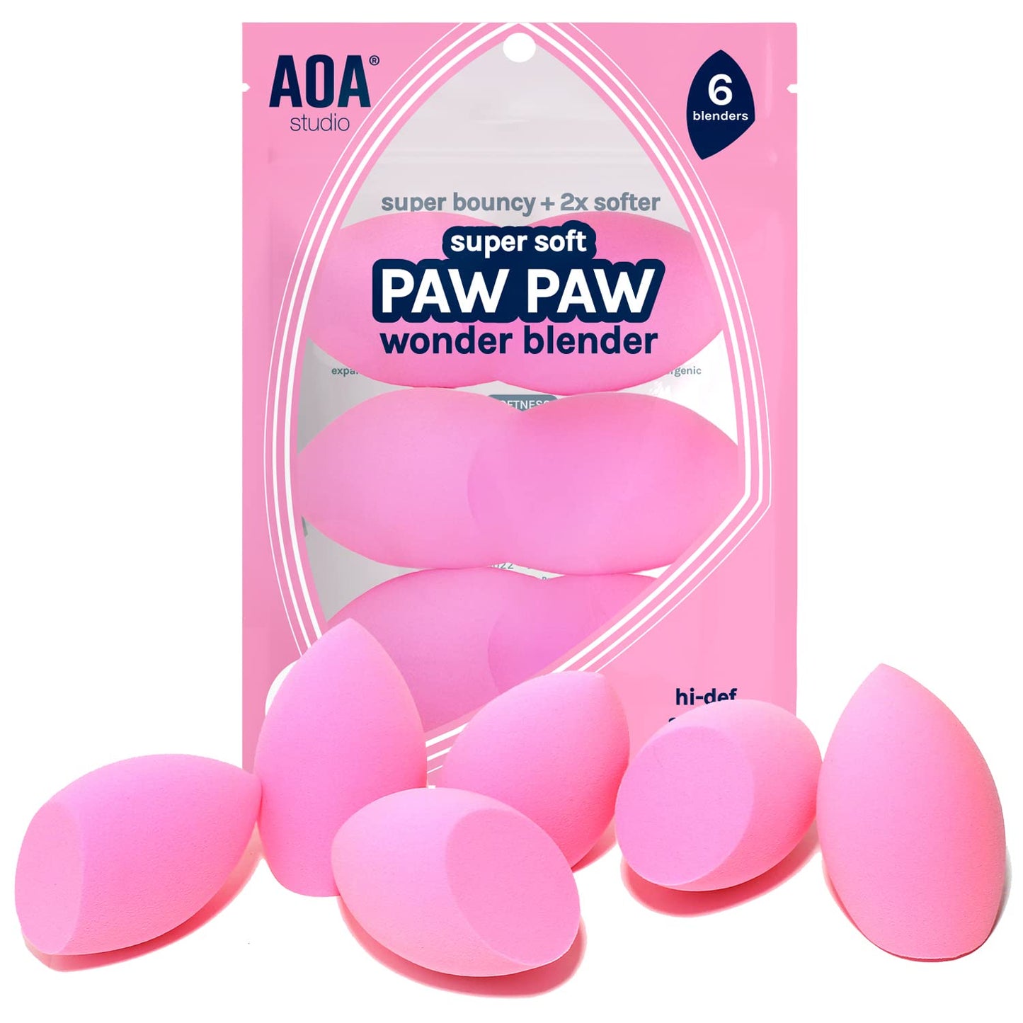 AOA Studio Collection Makeup Sponge Set Makeup Blender Latex Free and High-definition Super Soft Set of 6 Makeup Blender For Powder Cream and Liquid, Beauty Cosmetic Beveled Shape (Pink) - Medaid International