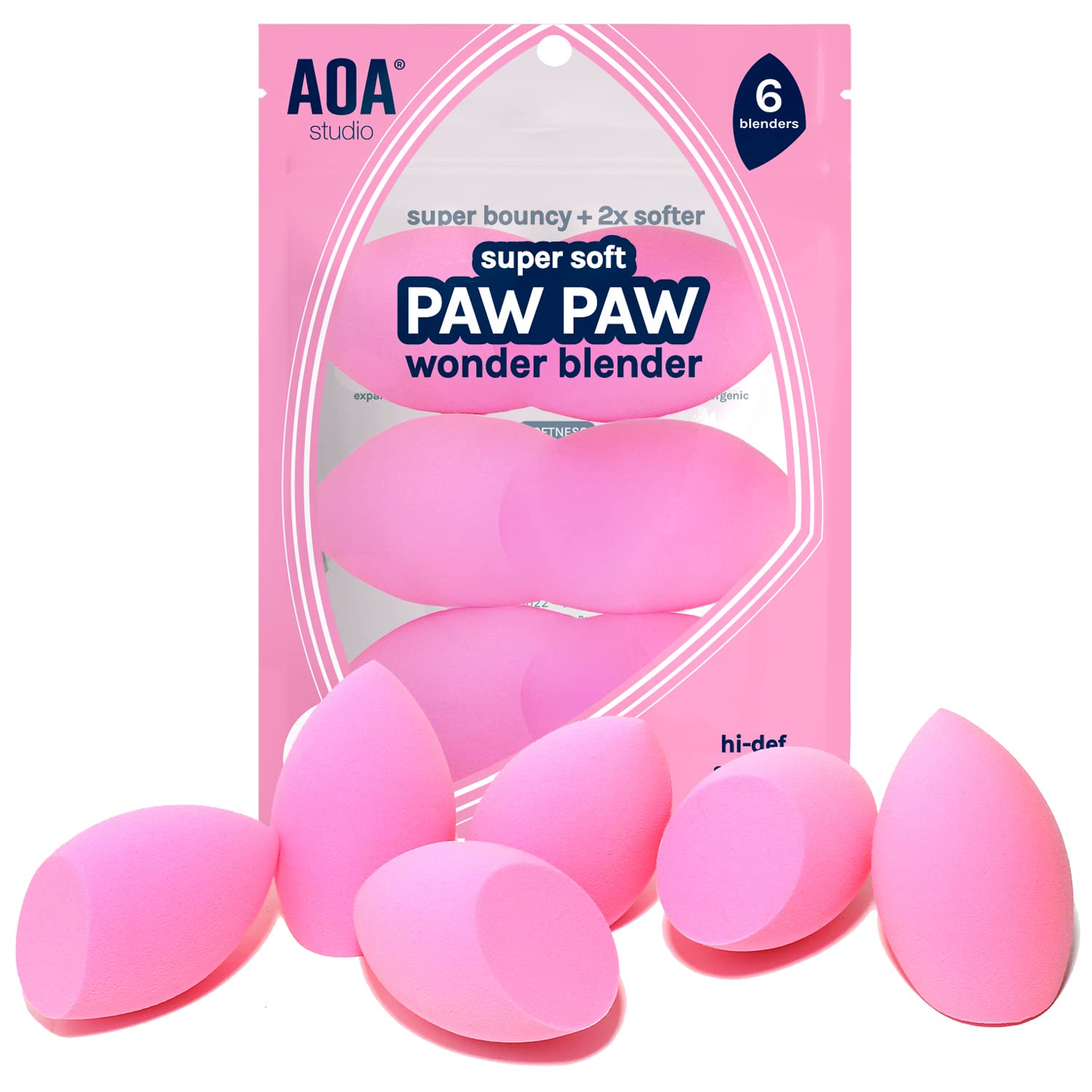 AOA Studio Collection Makeup Sponge Set Makeup Blender Latex Free and High-definition Super Soft Set of 6 Makeup Blender For Powder Cream and Liquid, Beauty Cosmetic Beveled Shape (Pink) - Medaid International