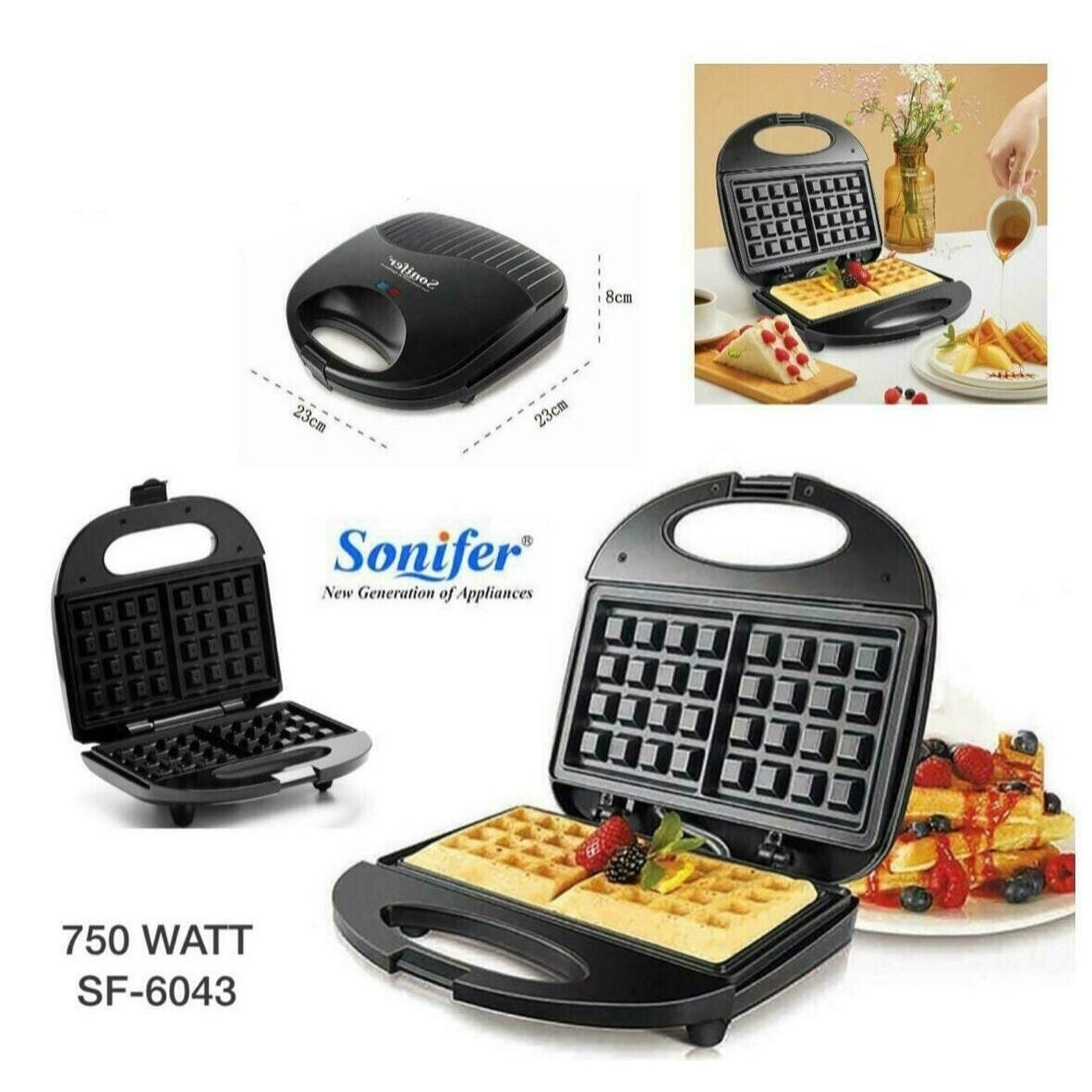 SONIFER Waffle Maker, Dual Non-stick Plates, 750W