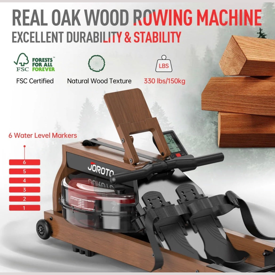 Solid Oak Water Resistance Rowing Machine