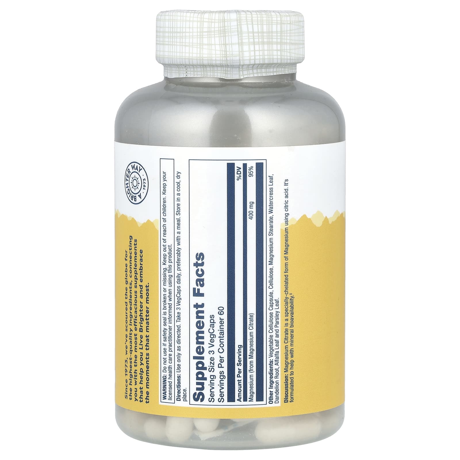 Solaray, Magnesium Citrate, 400 mg, 180 VegCaps (133 mg per Capsule) - Medaid International