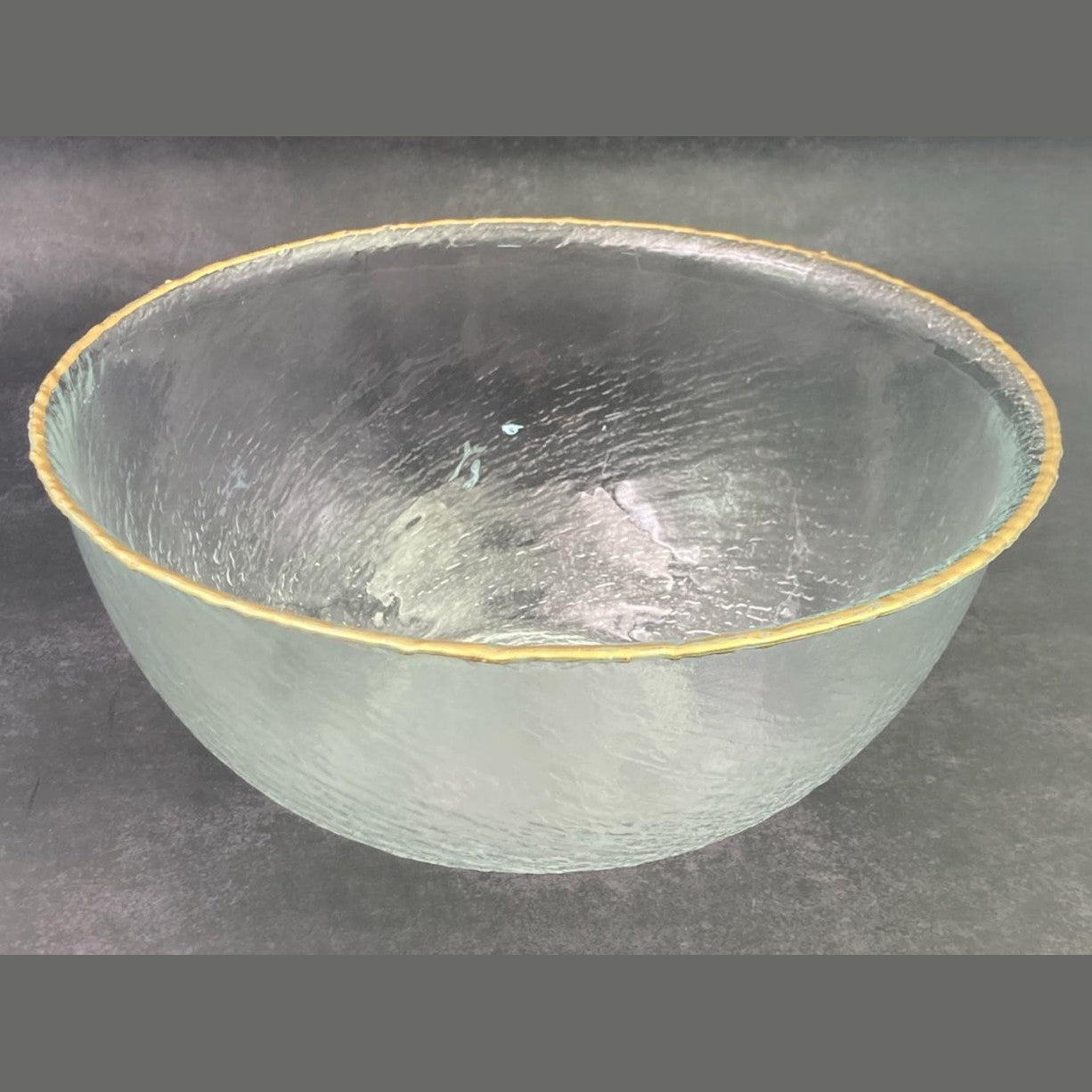 Round Swirl Glass Deep Salad Bowl with Golden Rim