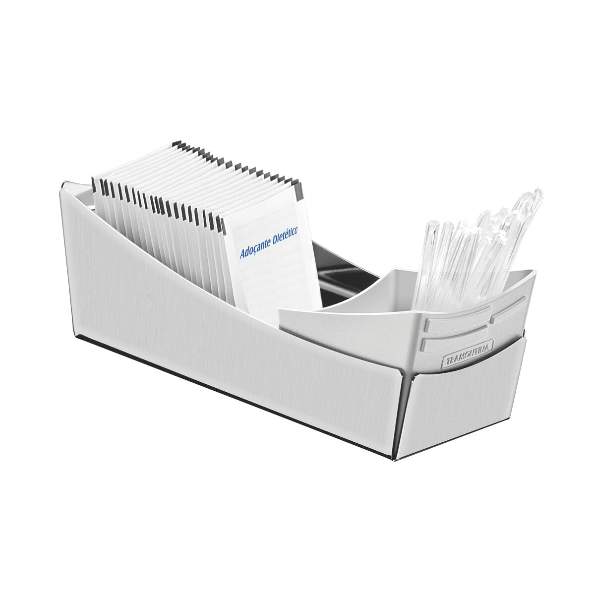 Tramontina stainless steel sachet holder with plastic spoon holder