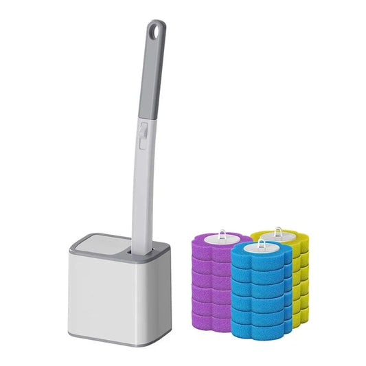 Wall Mounted Disposable Toilet Brush Set with 18Pcs Fragrance Brush Heads Auto Flip Cover Base Toilet Cleaner (W13.8 x D10.3 x H14.5)cm - Grey