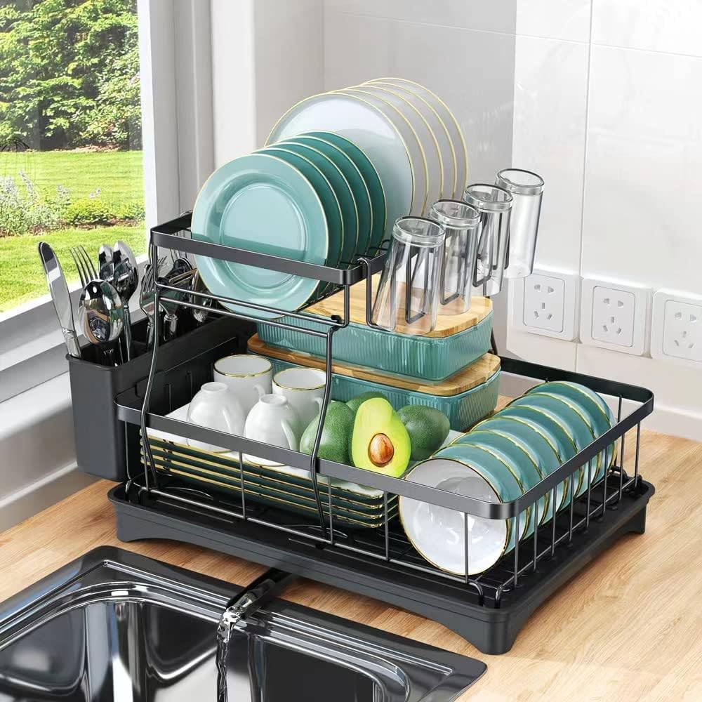 Neo 2 Tier Dish Drain Rack with Draining Outlet