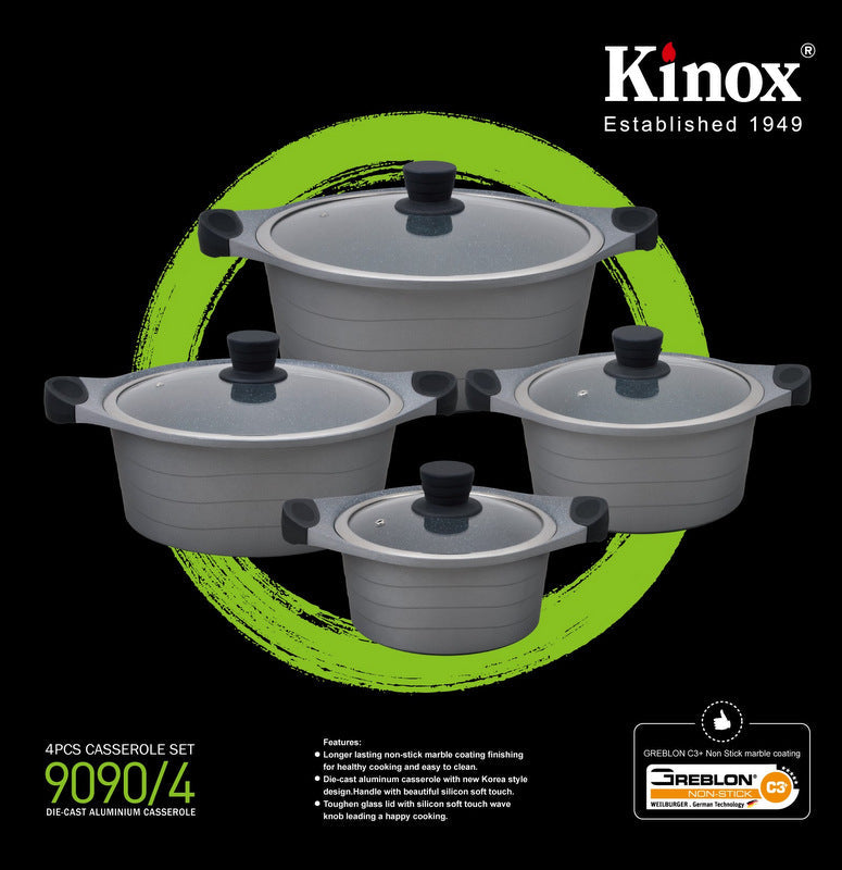 Kinox casserole with glass lid and black silicon handles (4pcs set)