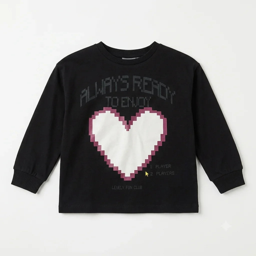 Zara Girl's Black Heart Printed Cotton Blouse | Zara in Lebanon
