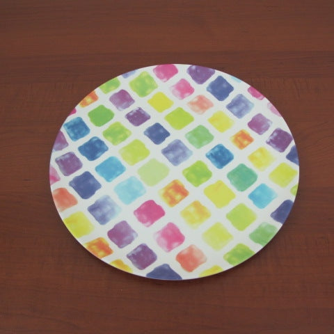 Colorful Squares Melamine Round Tray; 12"