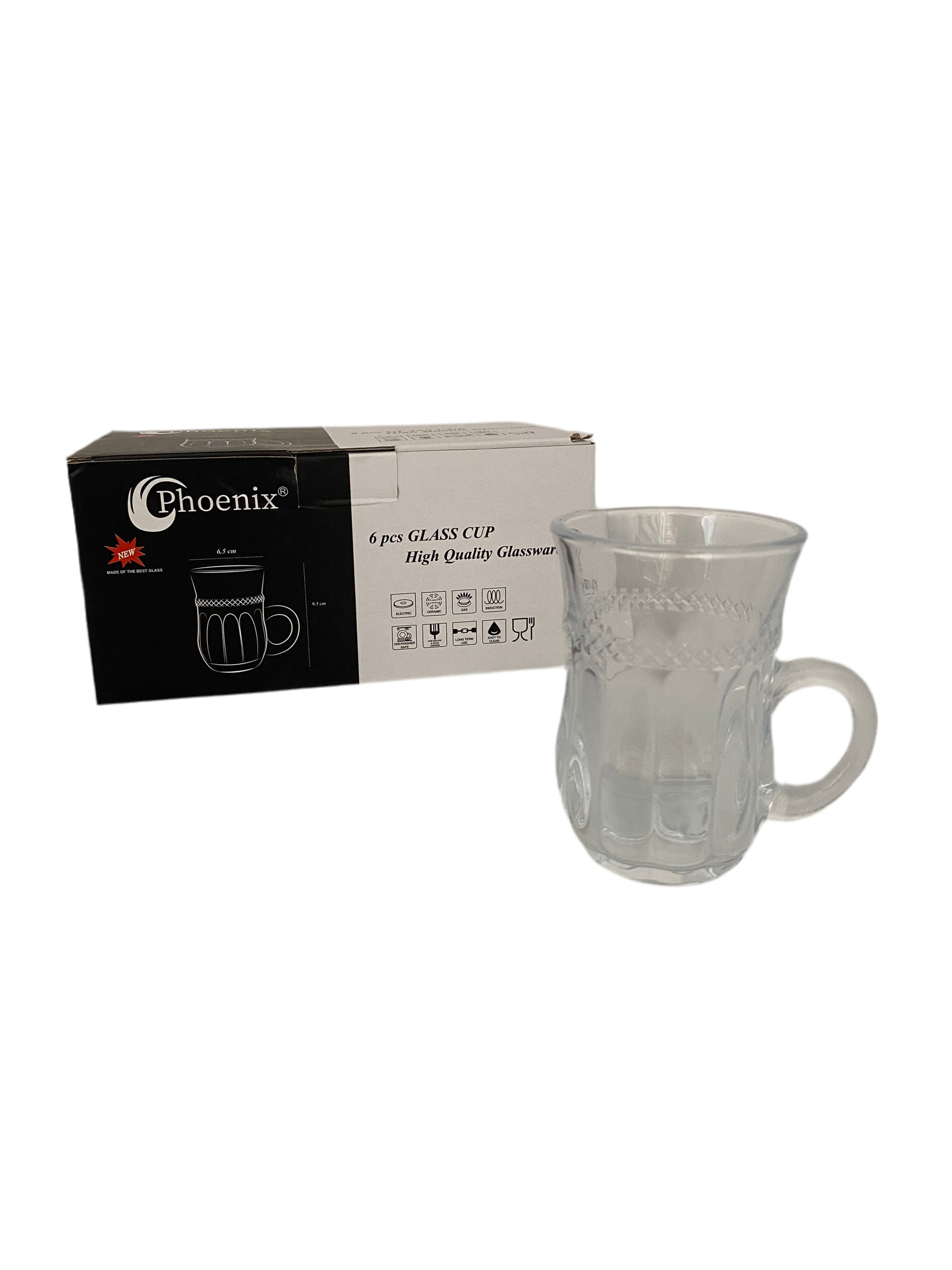 Phoenix, 6 Pcs Transparent Glass Tea Cup Set
