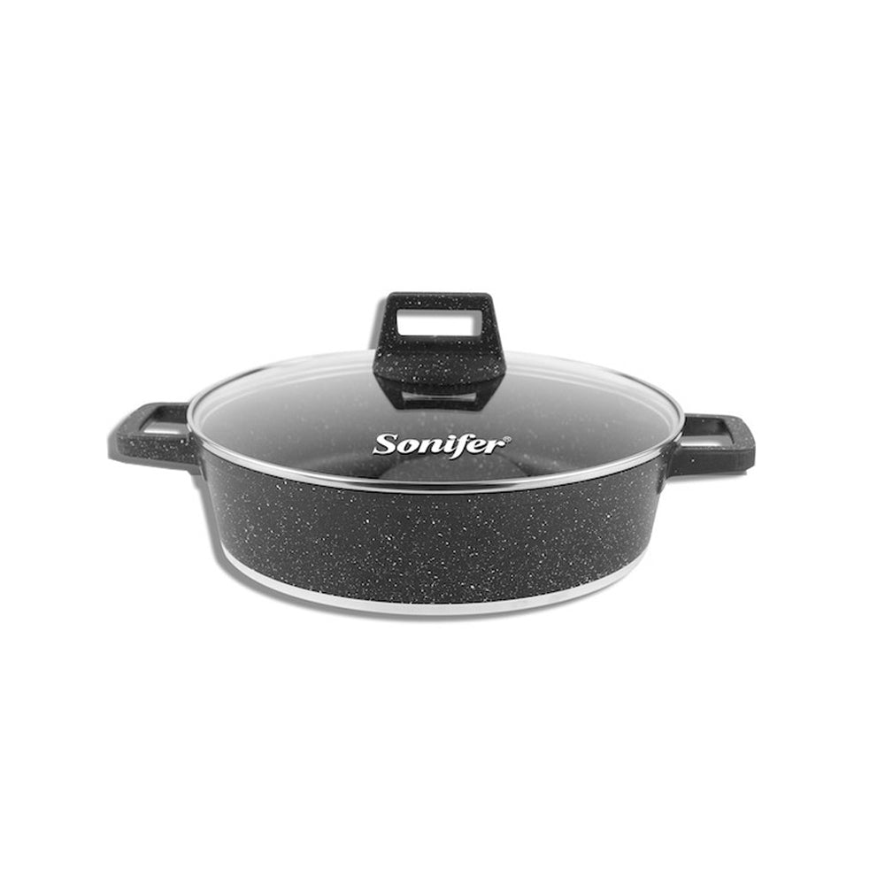 Sonifer, 28-36cm Wear-Resistant Non-Stick Granite Shallow Pot With Glass Lid SF-1128