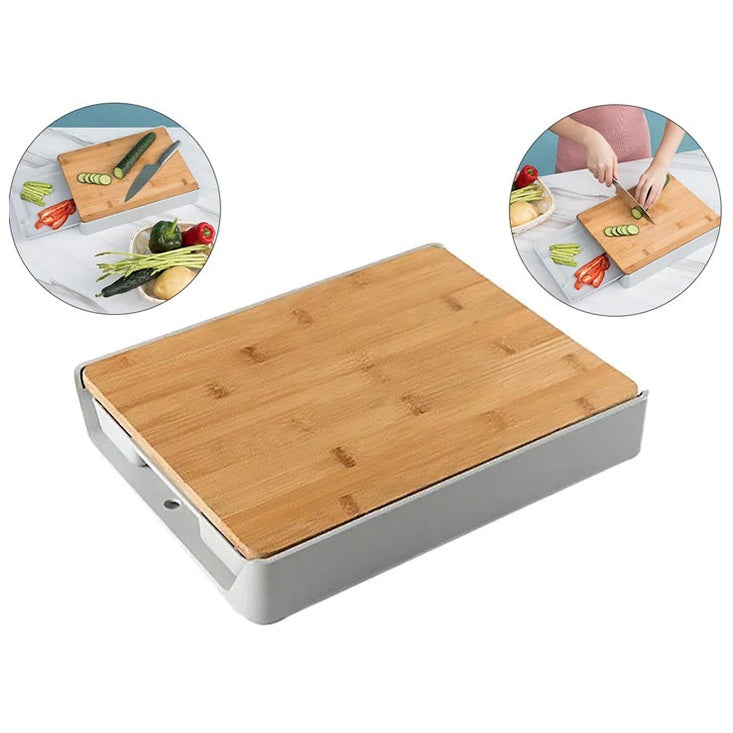 Bamboo Cutting Board with Plastic Drawer