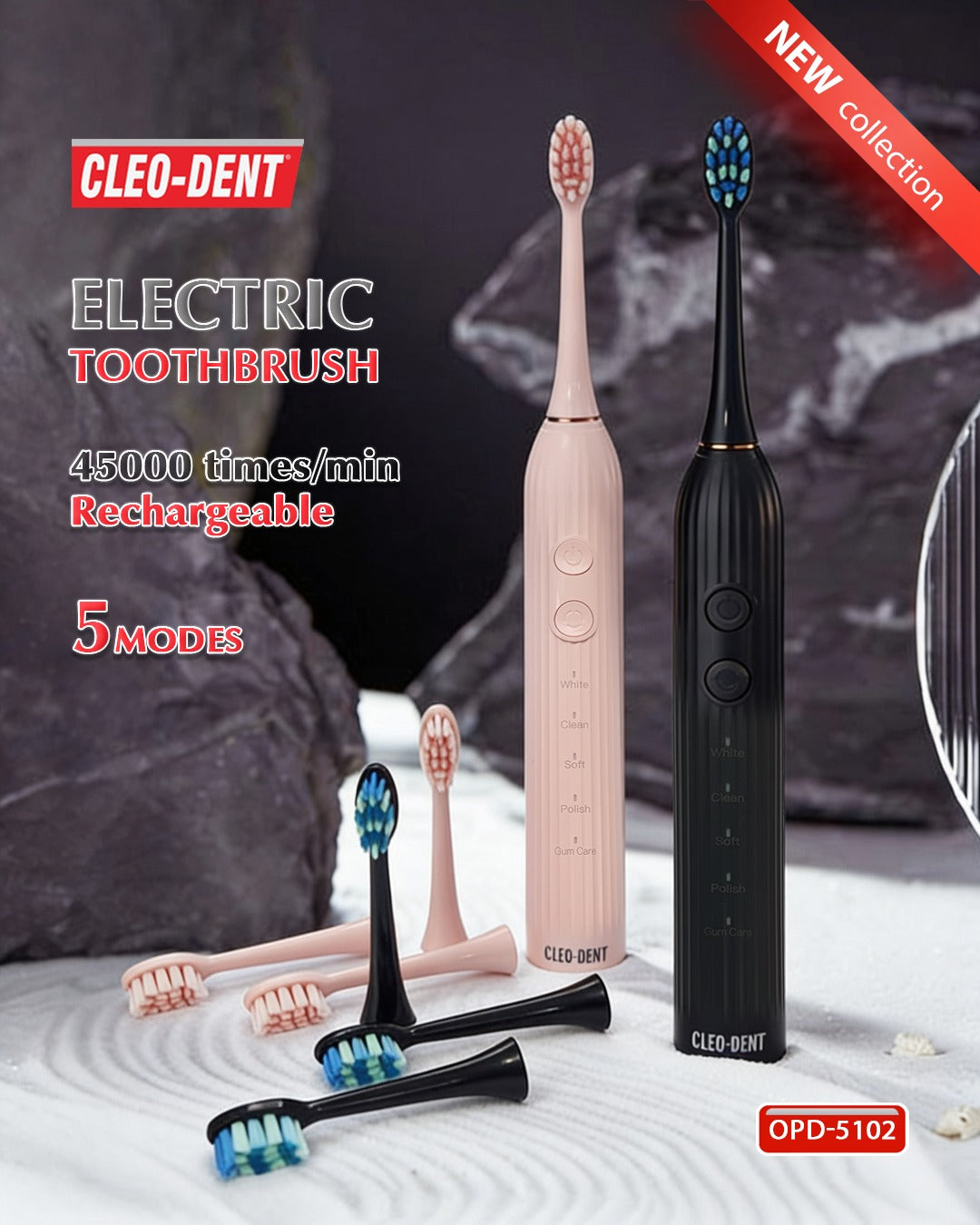 Cleo-dent Electric Toothbrush 5 Modes 45,000 Vibrations/Min