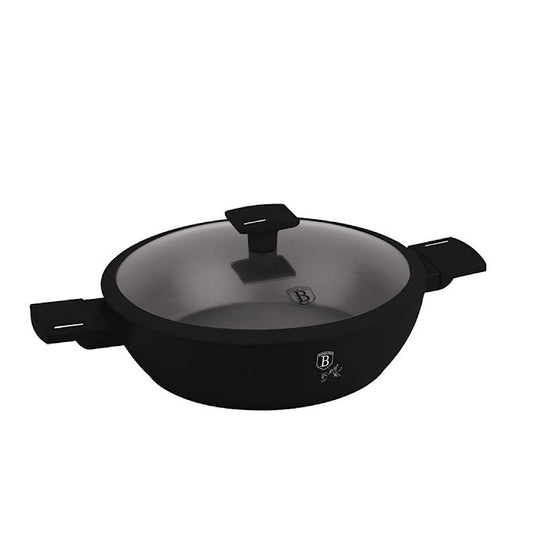 Shallow pot with lid, 28cm, Black Matt