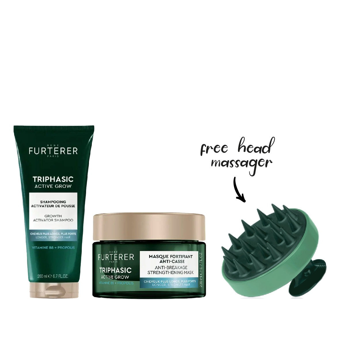 Rene Furtere Triphasic Shampoo 200ml + Mask  200ml+ FREE Scalp massager