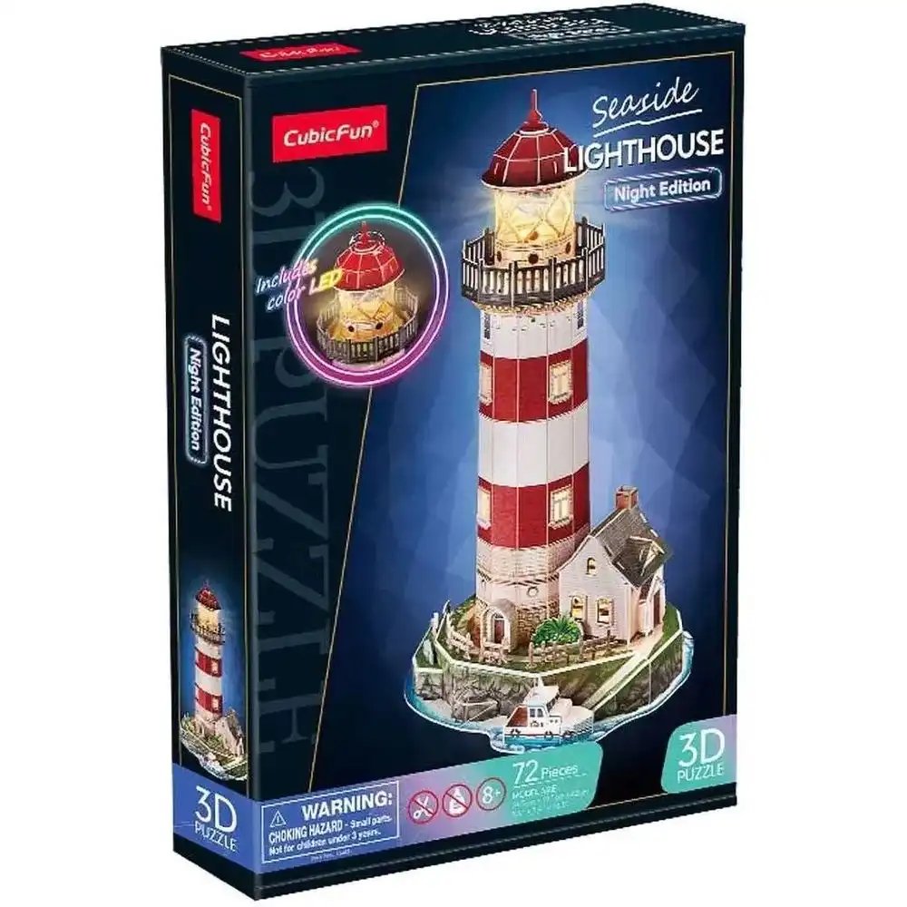 CubicFun: Seaside Lighthouse Night Edition 3D LED Puzzle (72 Pieces)