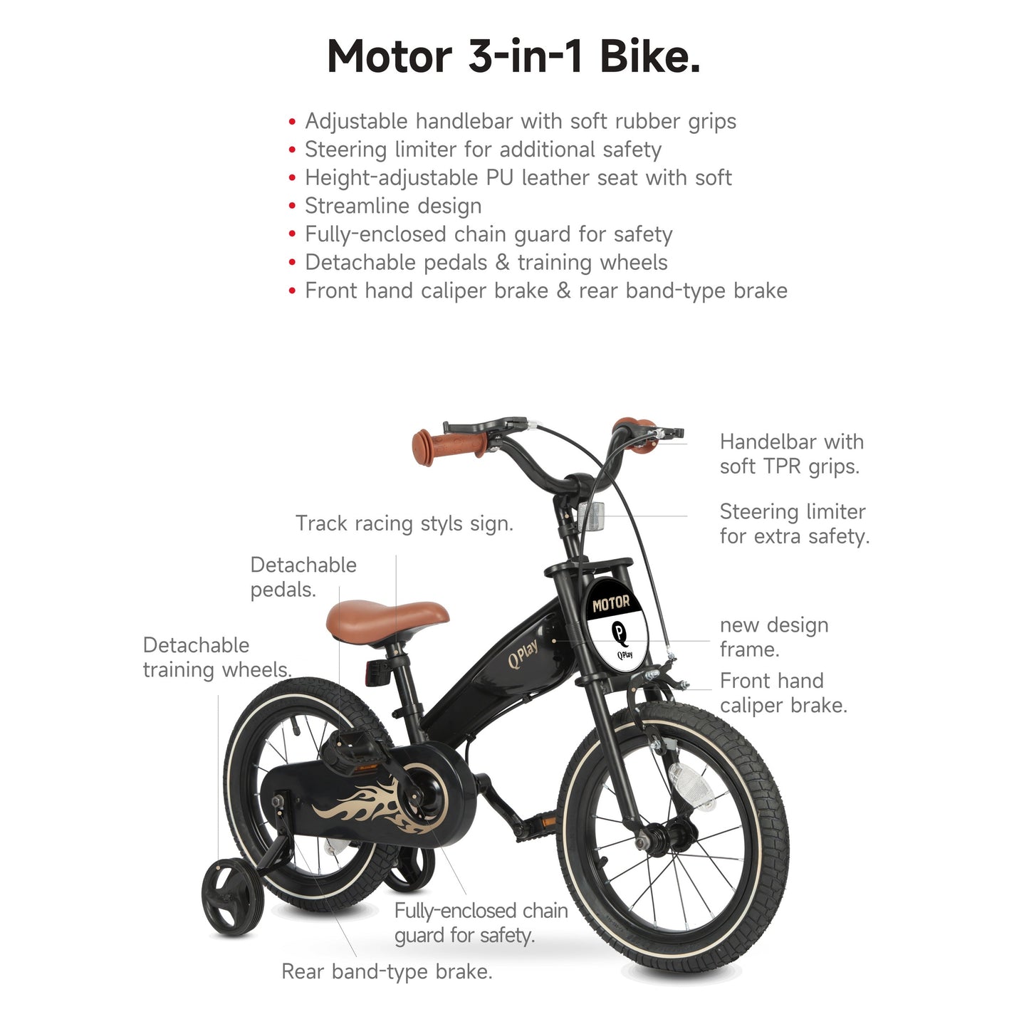 Q Play - Mototr Air Wheels 16" - 3in1 Motivation Concept - Black